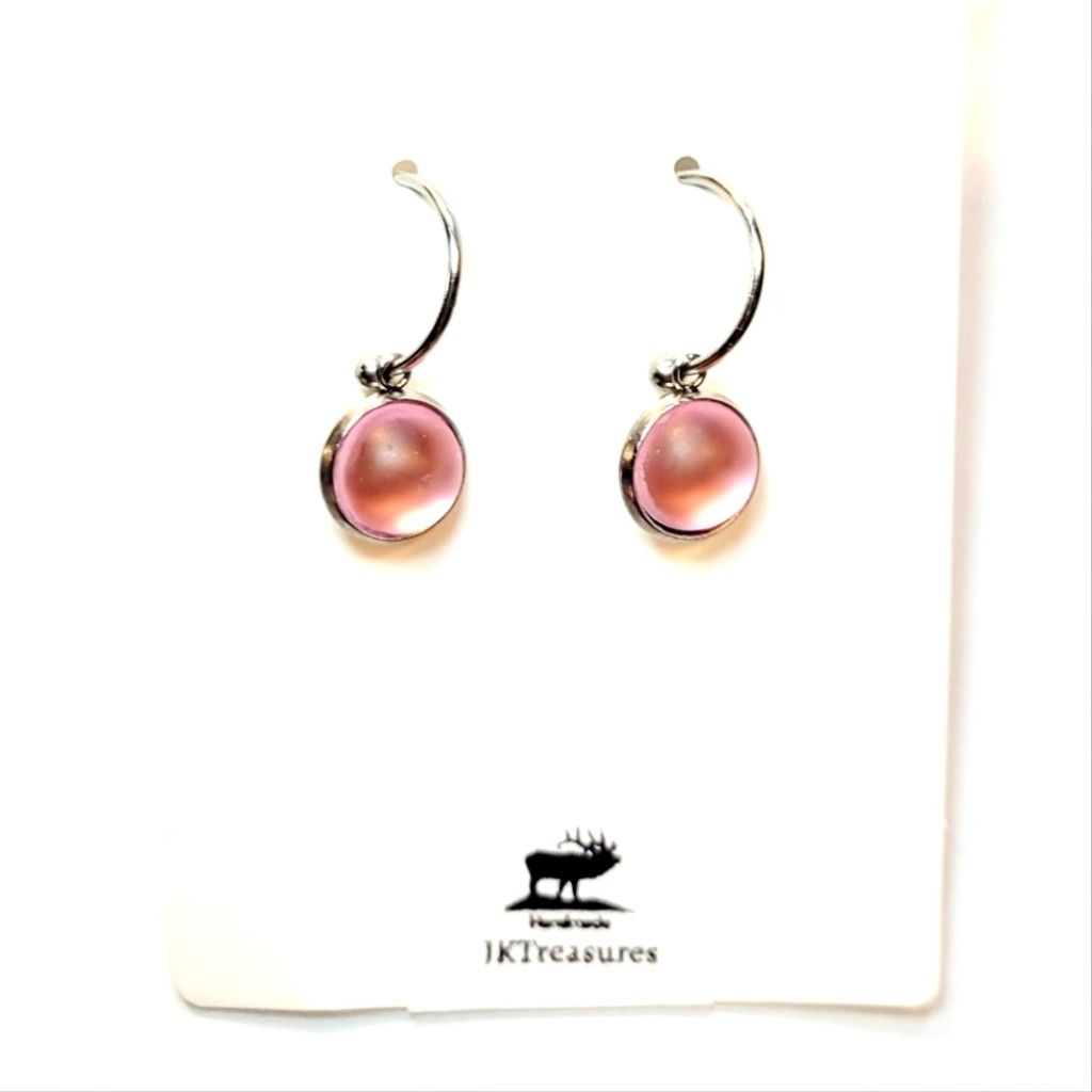 Handmade Pink Crystal Sea Glass Rhinestone Dangle Drop Hoop Earrings Size ONE SIZE - 1 Thumbnail