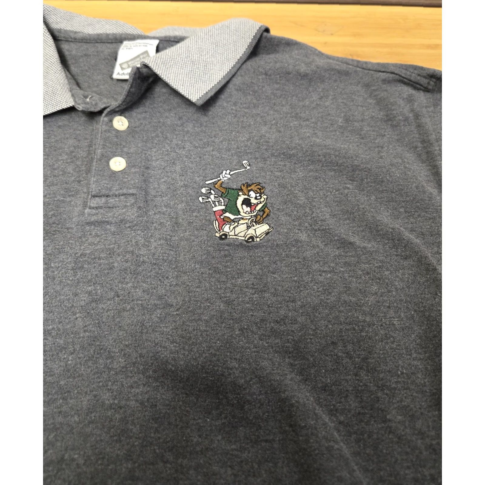 Vintage VINTAGE Warner Bros Taz Polo Shirt Mens M Golf Cartoon Looney Tunes 100% Cotton Gray Heather Comfort Collar Short Sleeve Mens Size US M / EU 48-50 / 2 - 2 Thumbnail