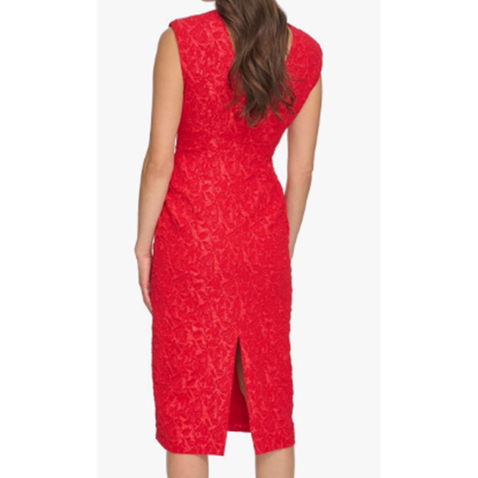 Calvin Klein Calvin Klein Women's Lace Textured Midi Dress Red 10 Size L / US 10 / IT 46 - 3 Thumbnail