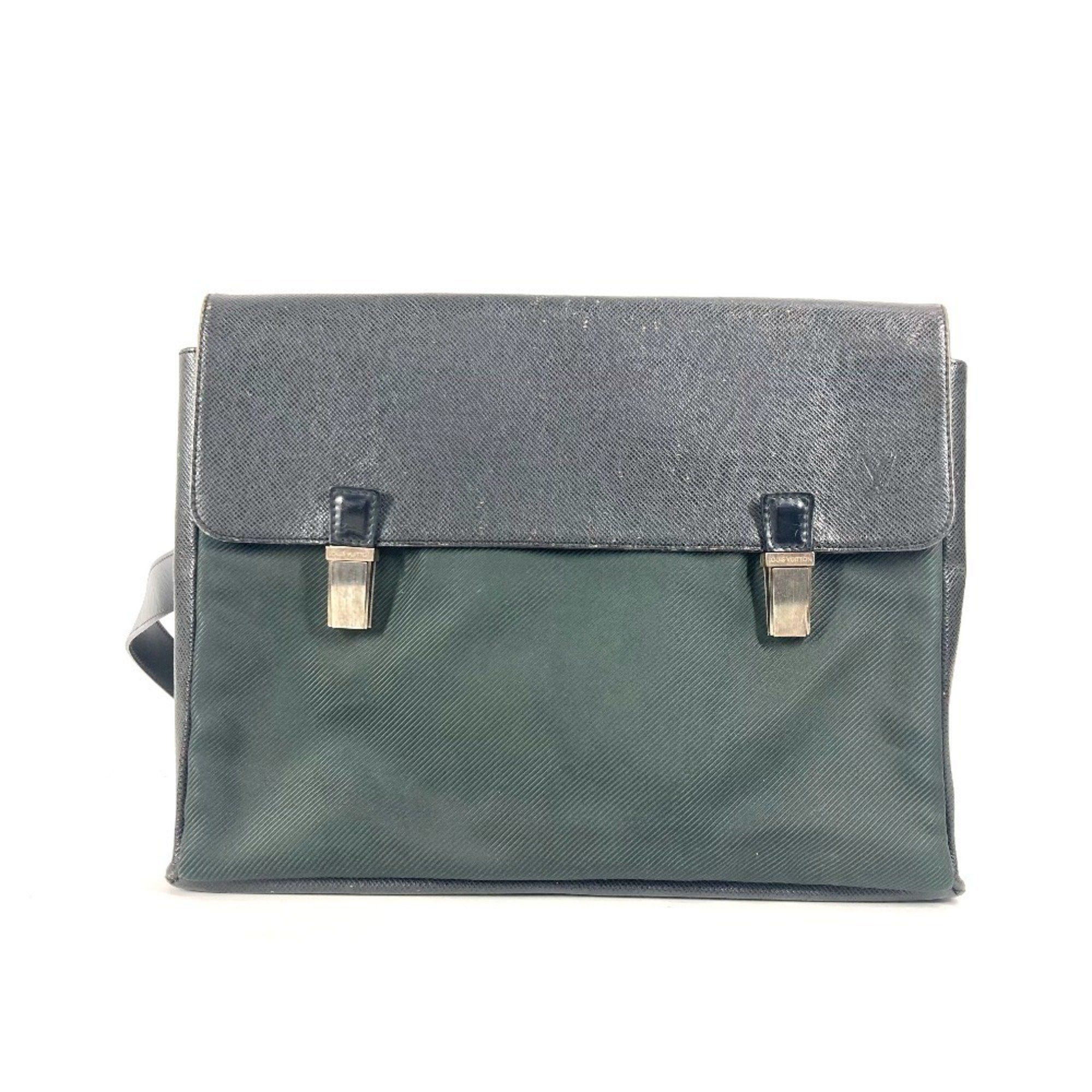 Louis Vuitton M30882 Taiga Saratov Gm Bag Flap Crossbody Messenger Shoulder Leather Nylon Men's Women's Ardoise Black