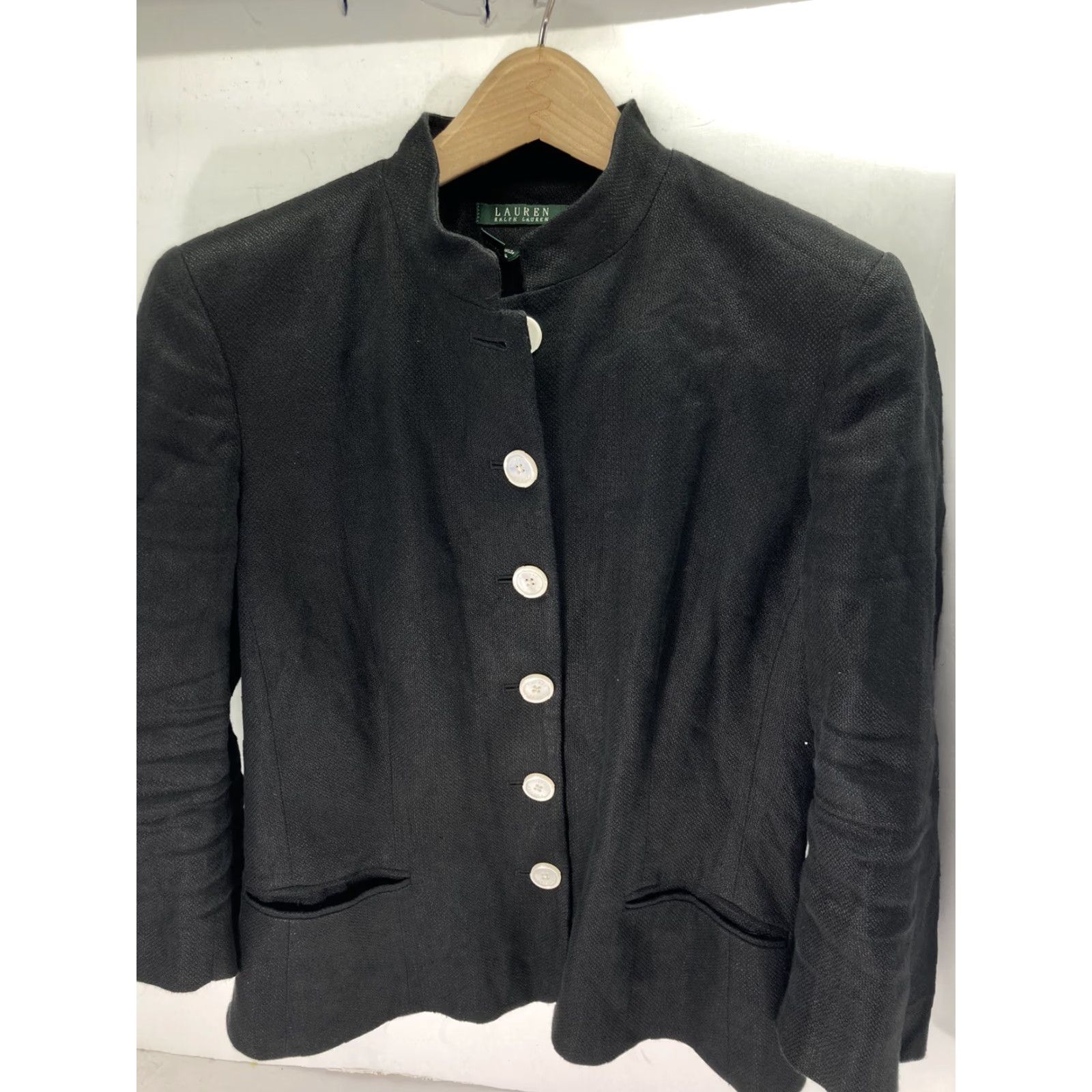 Ralph Lauren Lauren Ralph Lauren Linen Jacket Blazer Women Sz Medium Black Button Band Collar Size M / US 6-8 / IT 42-44 - 2 Thumbnail