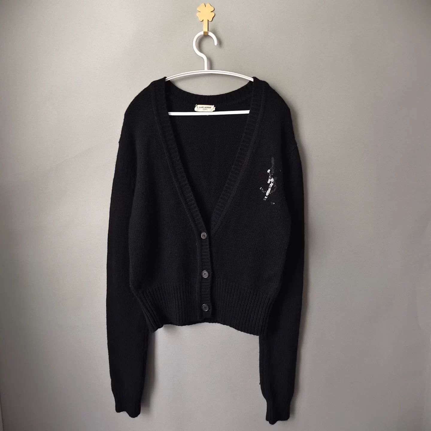 Saint Laurent Paris Saint Laurent Paris Black Sequin Logo Cardigan XS 99 Size XS / US 0-2 / IT 36-38 - 1 Thumbnail