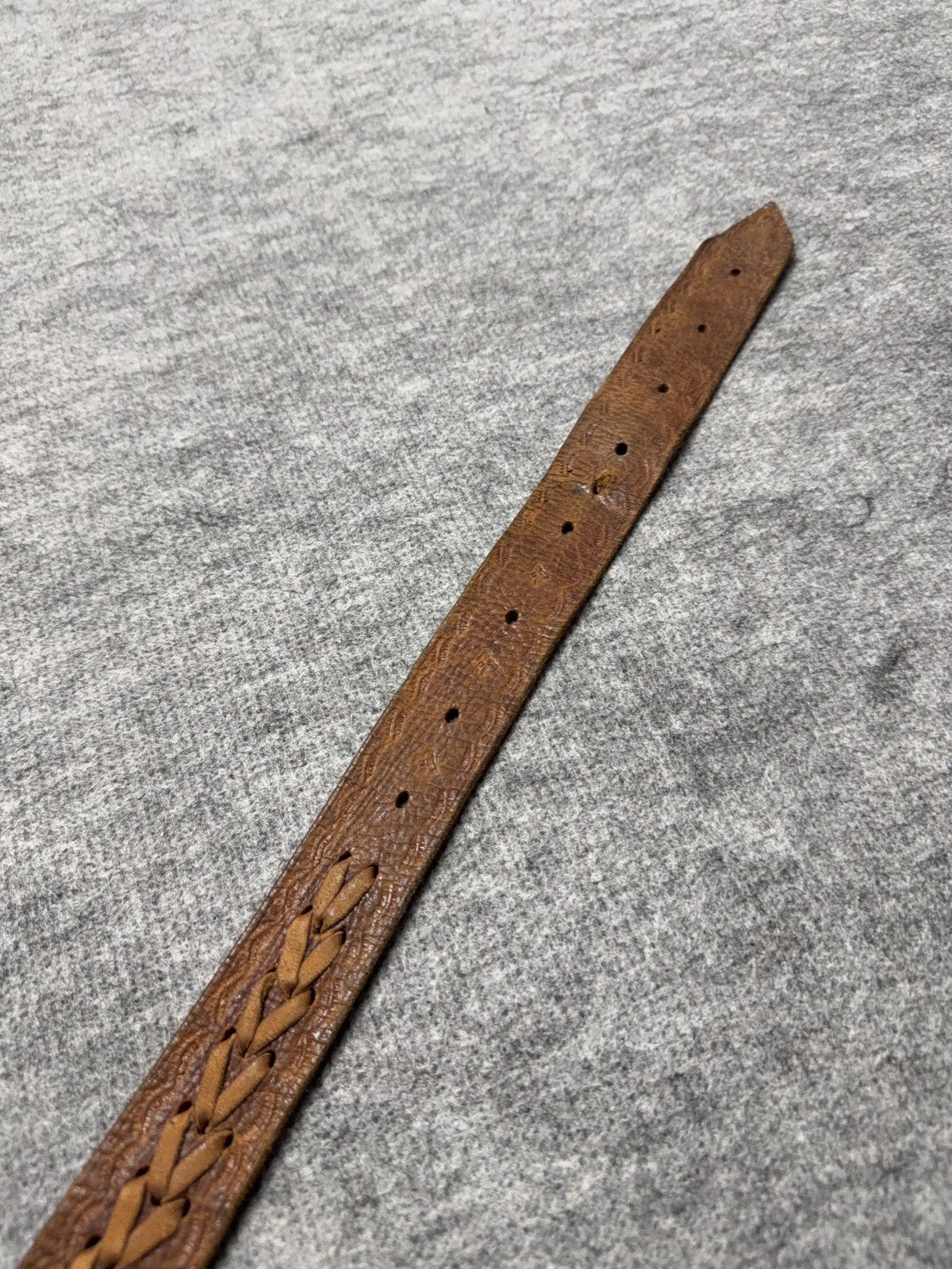 Vintage 90s Vintage Brown Tooled Leather Belt Braided Detail Western Size ONE SIZE - 8 Thumbnail