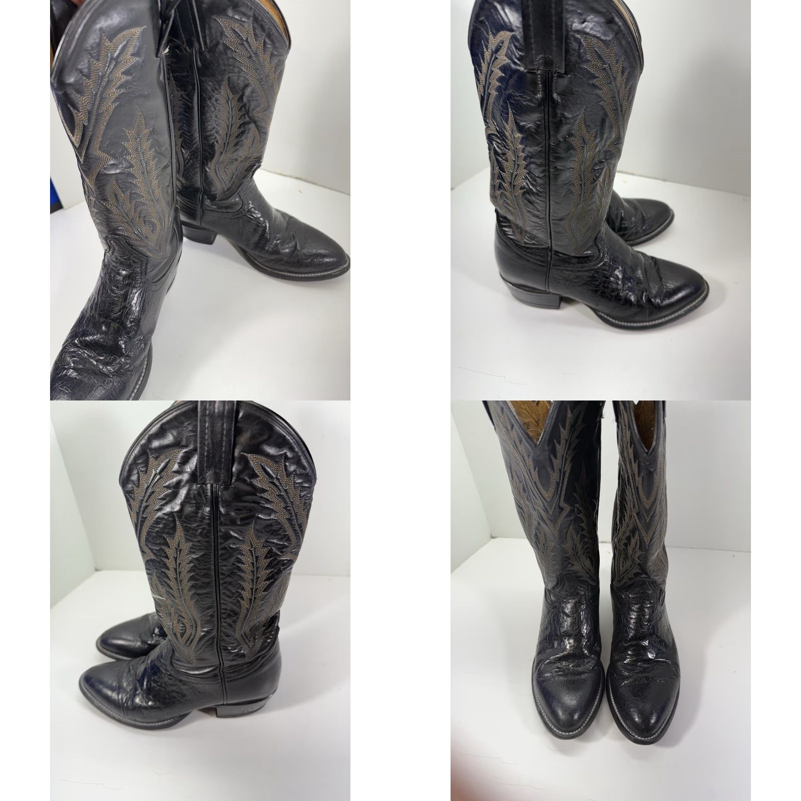 Tony Lama Tony Lama Boots Men 7 EE Western Ostrich Leather Black Cowboy Rodeo Leather Upper Wide Width Size US 7 / EU 40 - 10 Thumbnail