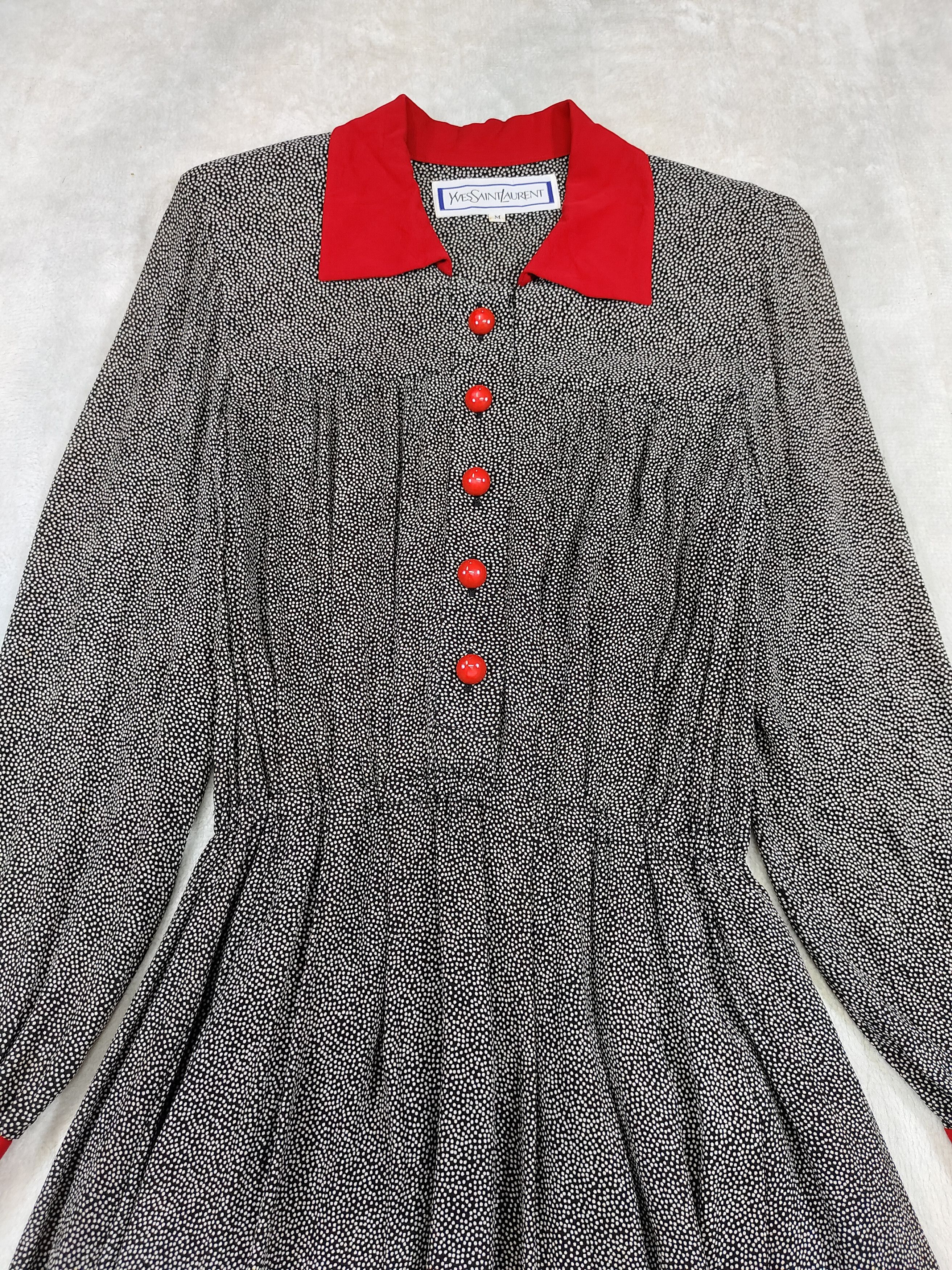 Yves Saint Laurent 80s Yves Saint Laurent Archive Polka Dot A Line Rayon Dress Size M / US 6-8 / IT 42-44 - 6 Thumbnail
