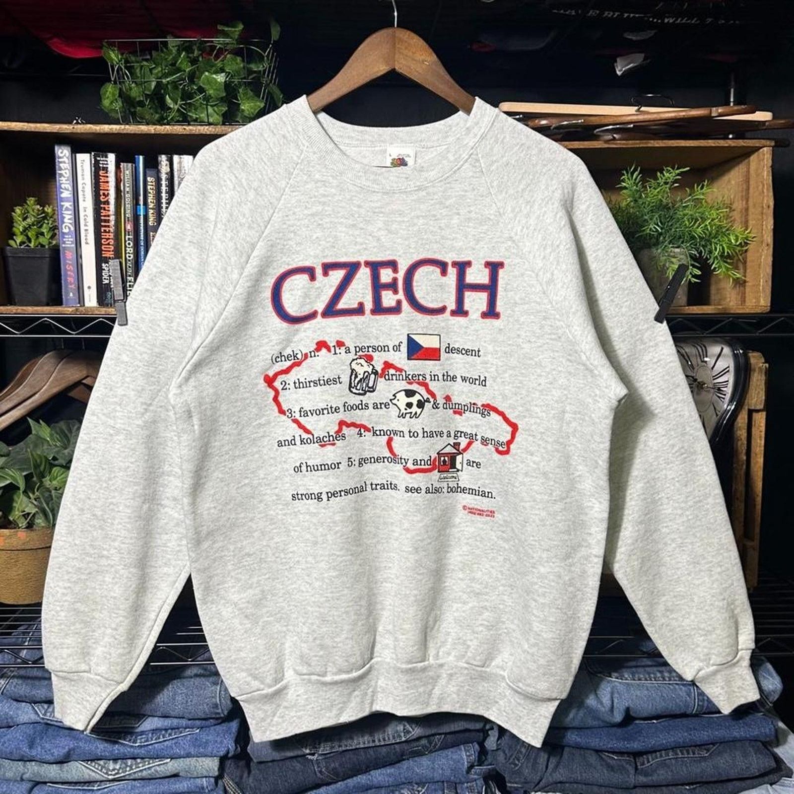 Fruit Of The Loom age 90s Czech Nationalities Funny Humor Comedy Joke Crewneck Size US L / EU 52-54 / 3 - 1 Thumbnail