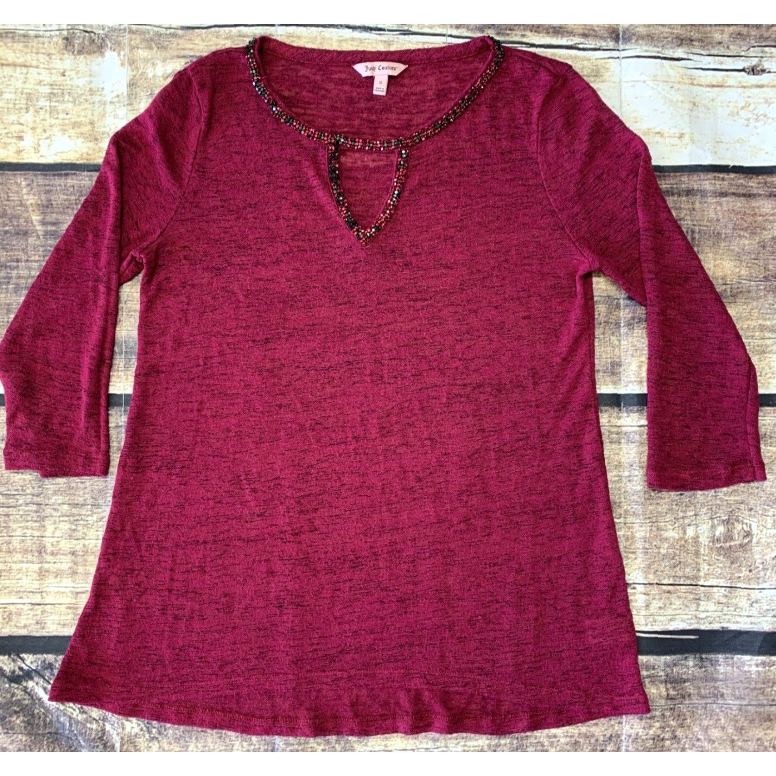 Juicy Couture Juicy Couture Burgandy 3/4 Sleeve Sequin Pullover Women's Small Light Weight Shirt Size S / US 4 / IT 40 - 4 Thumbnail