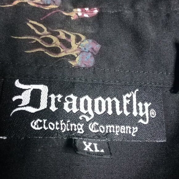 Dragonfly Vintage Dragonfly Flaming Dice Pearl Snap Button Shirt Size US XL / EU 56 / 4 - 3 Thumbnail