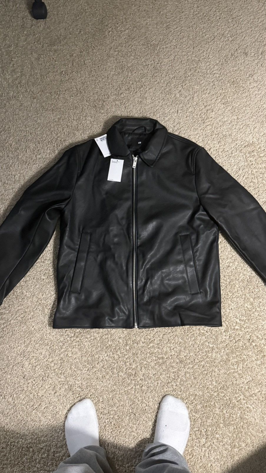 H&M Black Leather Jacket Size US M / EU 48-50 / 2 - 1 Thumbnail