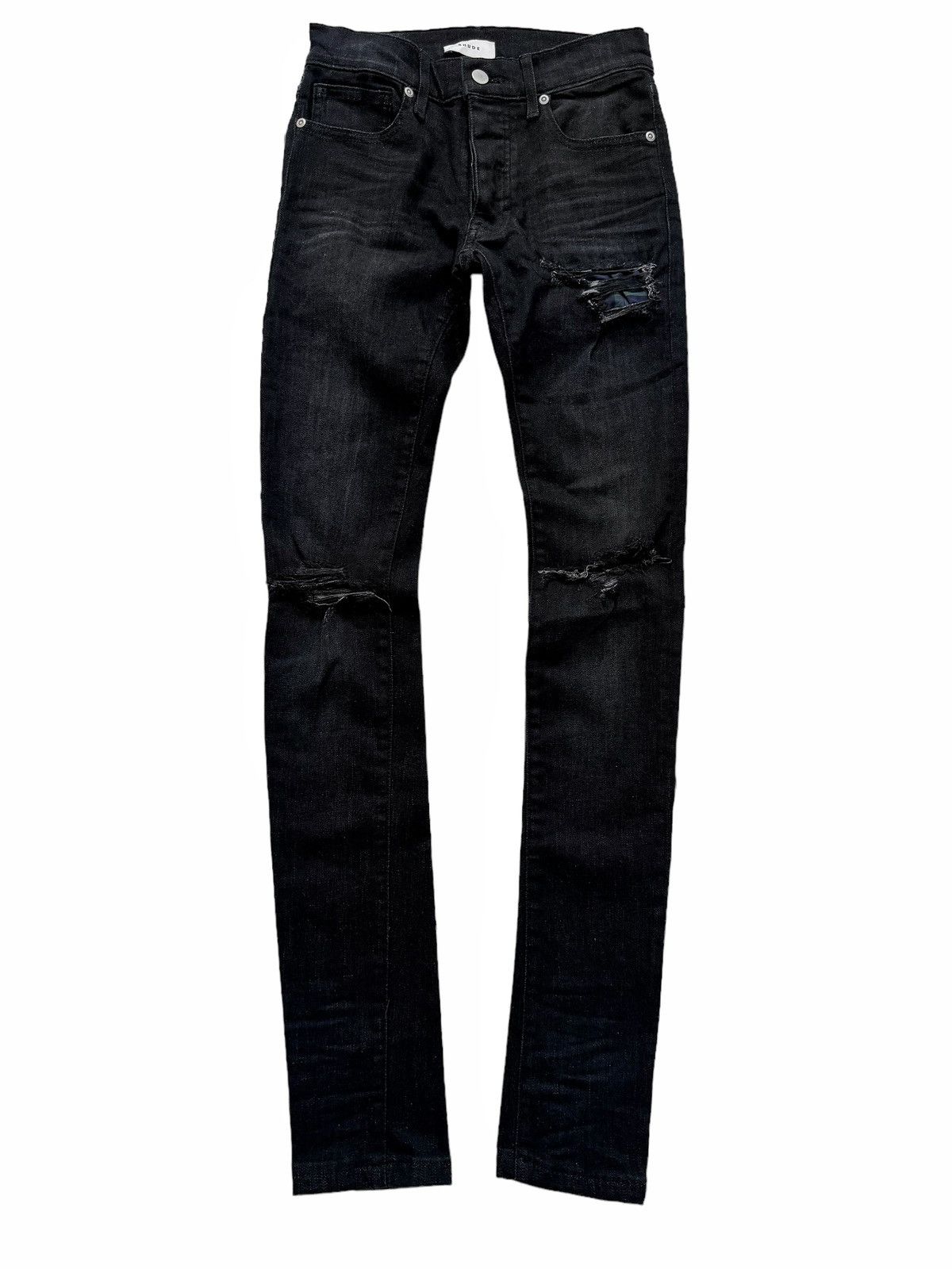 image of Rhude Og Distressed Black Plaid Boxer Denim, Men's (Size 28)