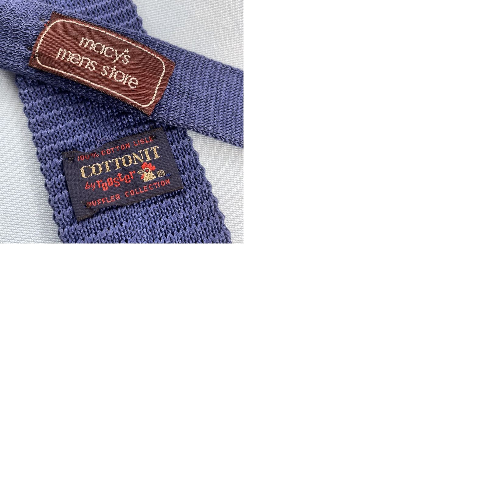 Vintage VINTAGE Cottonit Rooster Macy's Mens Store Knit Tie Blue 2x48 Square End Necktie Skinny Tie, 1960s, Vintage, Classic, Men's Tie Size ONE SIZE - 10 Thumbnail