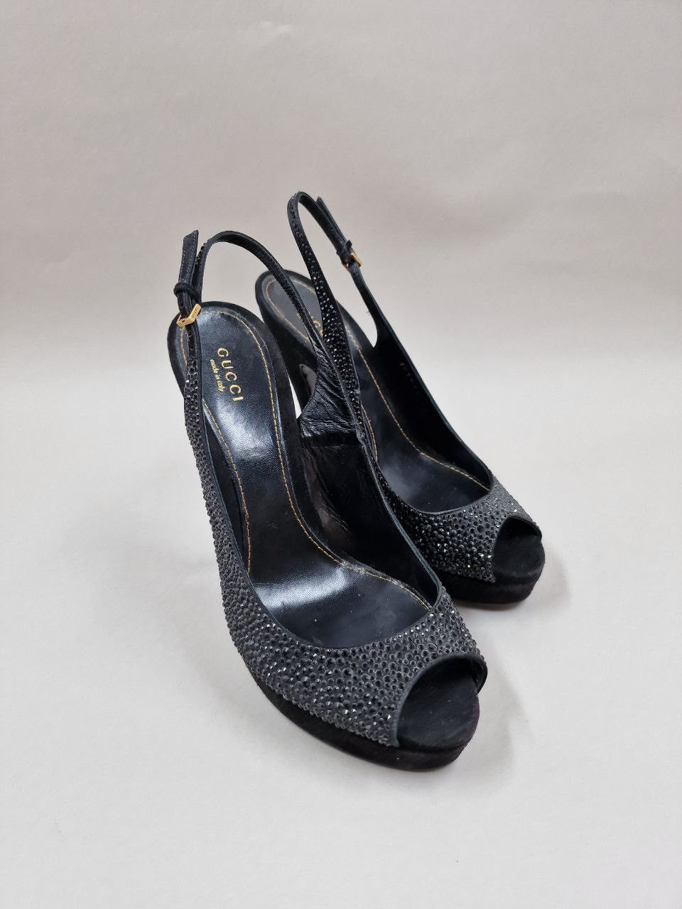 Gucci Gucci Crystal & Suede Leather Platform Heels Black Pumps Size US 8 / IT 38 - 2 Thumbnail
