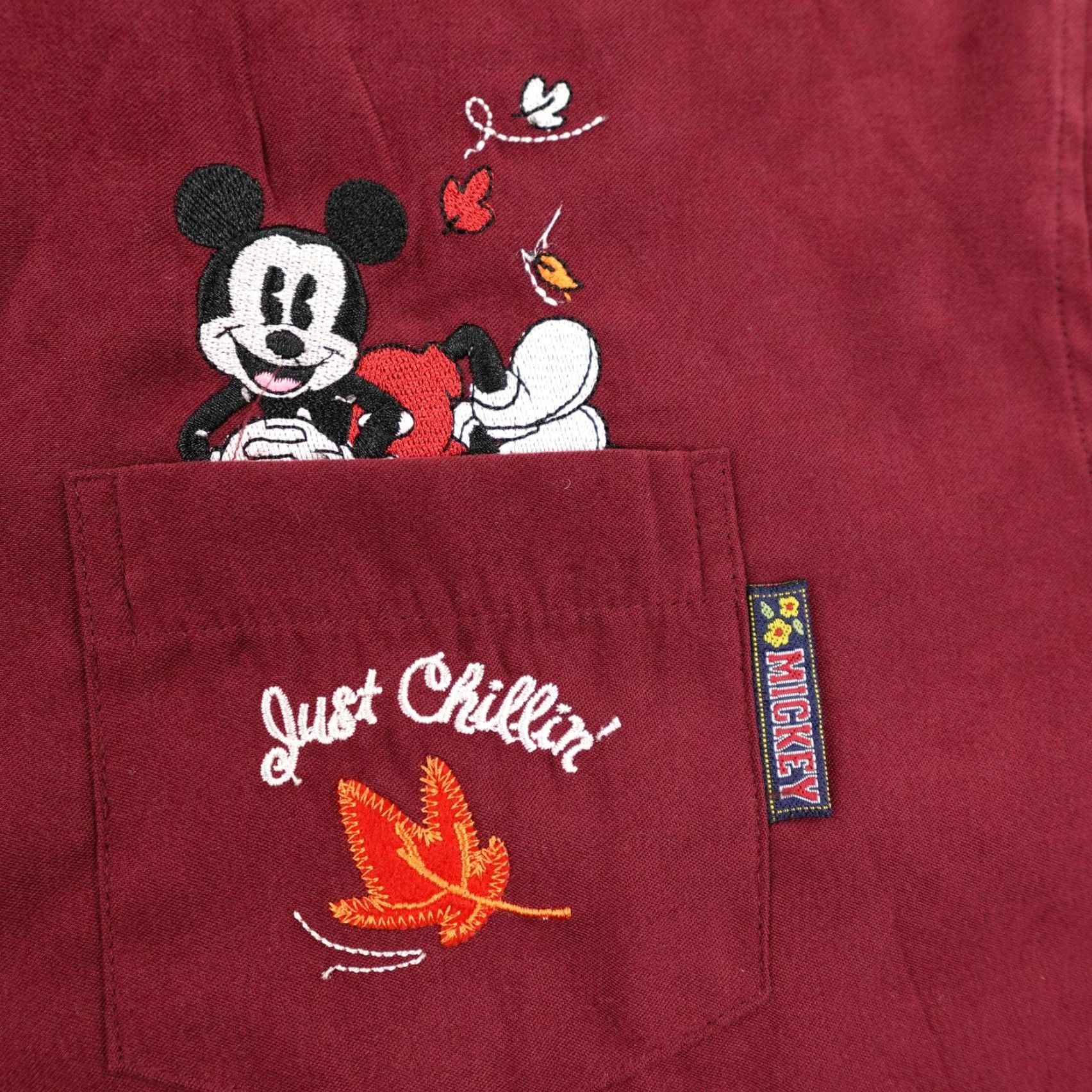 Disney Disney Shirt Womens Large Burgundy Red Mickey Mouse Poly Suede Button Up Top Size L / US 10 / IT 46 - 3 Thumbnail
