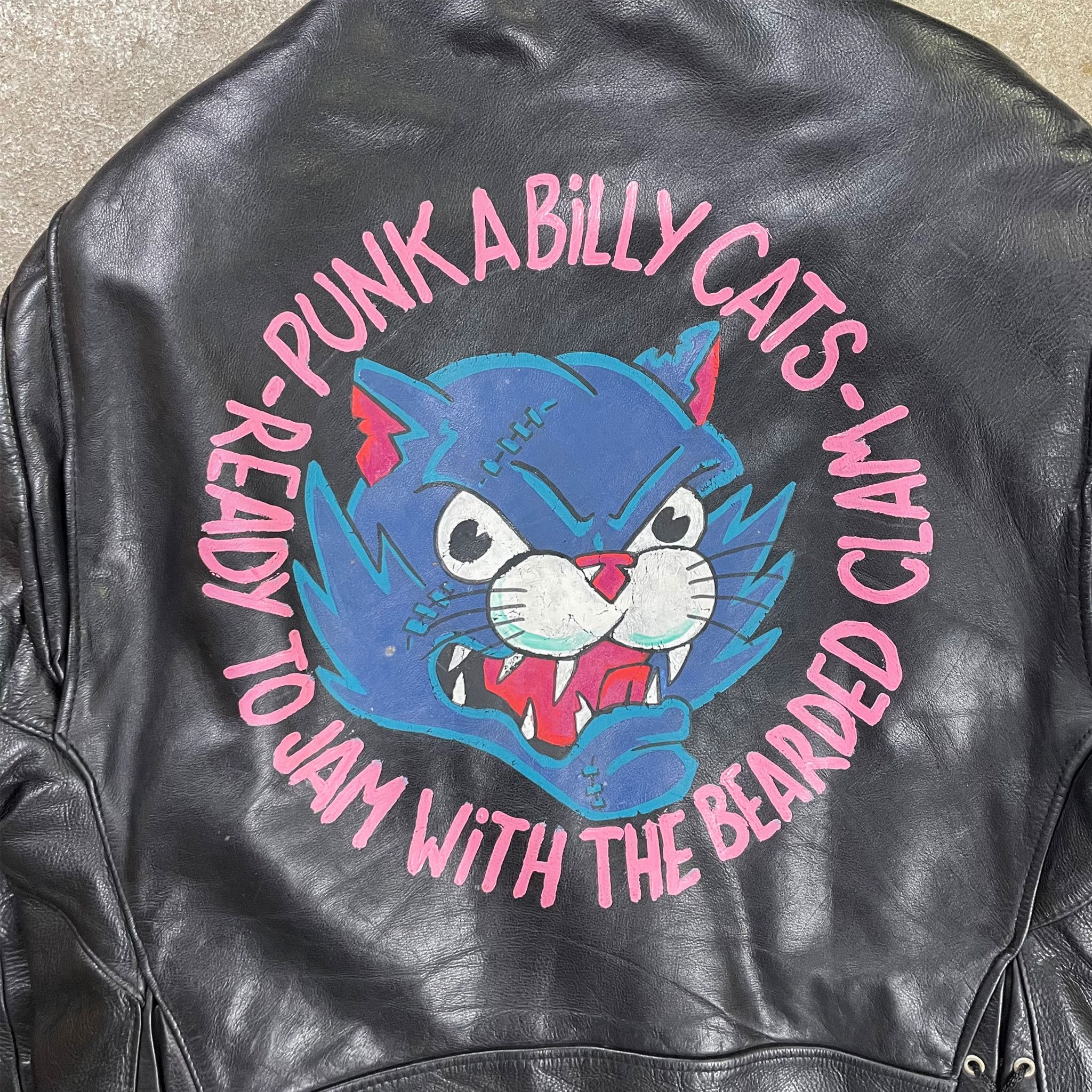 Vintage Vintage Redskins Black Painted Genuine Leather Jacket Size US L / EU 52-54 / 3 - 5 Thumbnail