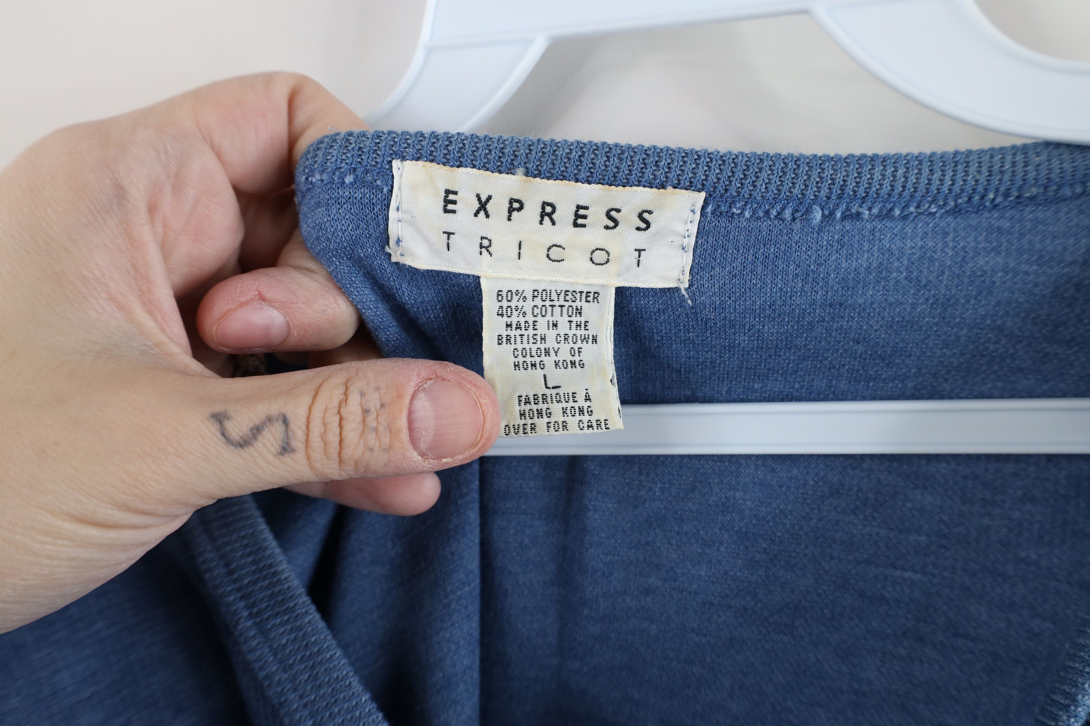 Express × Vintage Vintage 90s Express Baggy Thermal Ribbed Knit T-Shirt Blue Size L / US 10 / IT 46 - 8 Thumbnail