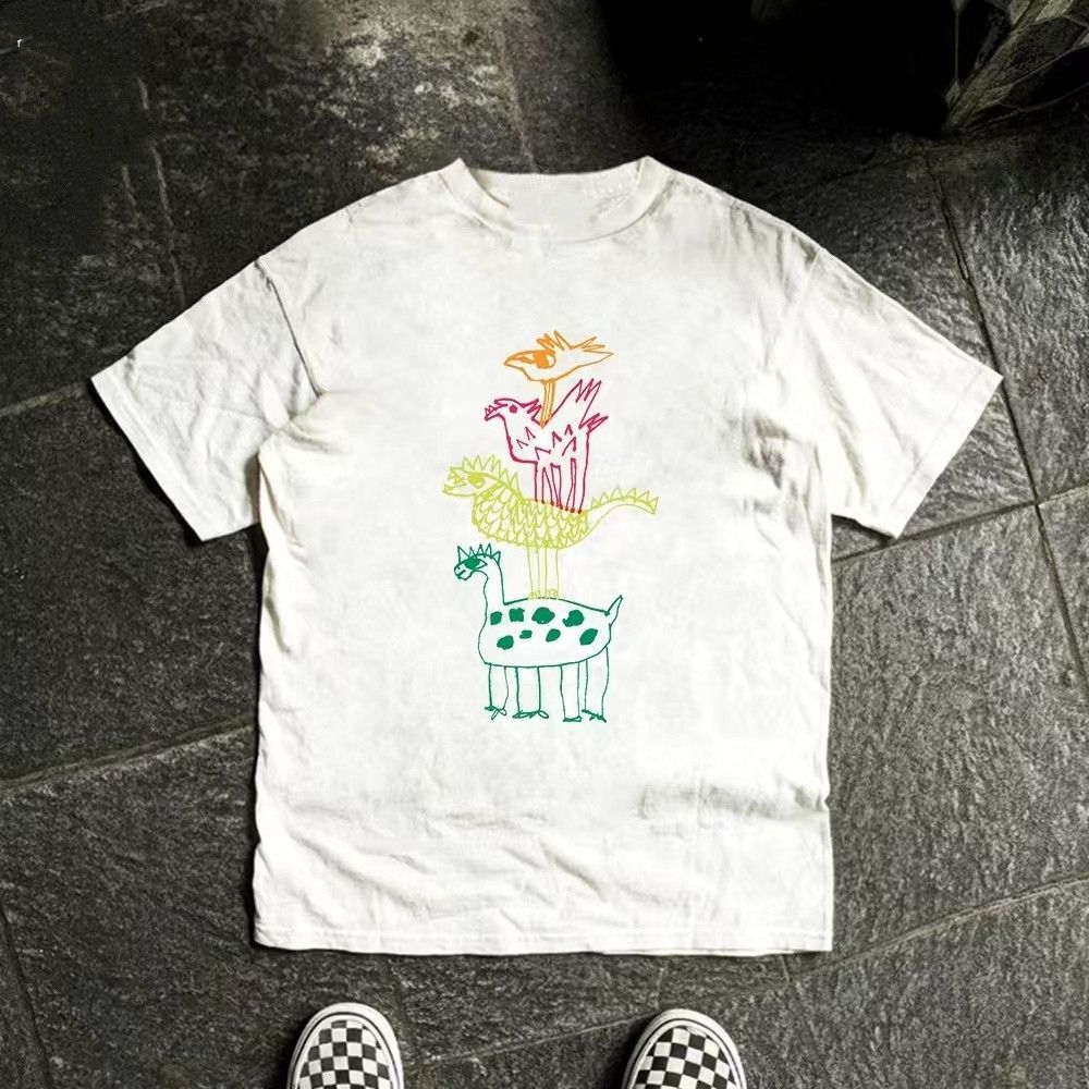 Vintage White casual retro dinosaur graffiti print t-shirt Size US M / EU 48-50 / 2 - 1 Thumbnail