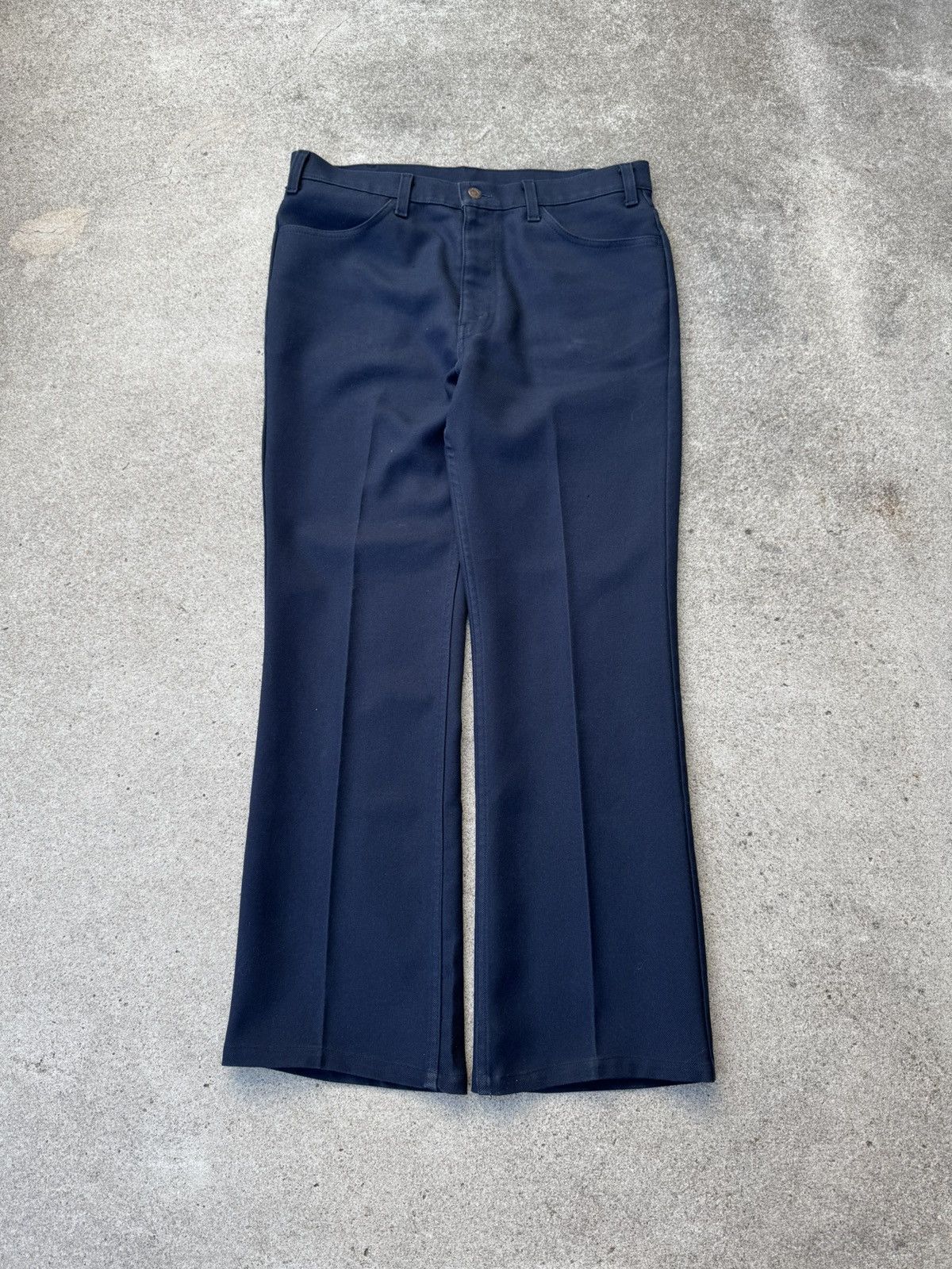 Levi's Vtg 70’s Levi’s 517 Flare Bootcut Polyester Navy Pants 35x30 Size US 35 - 2 Thumbnail