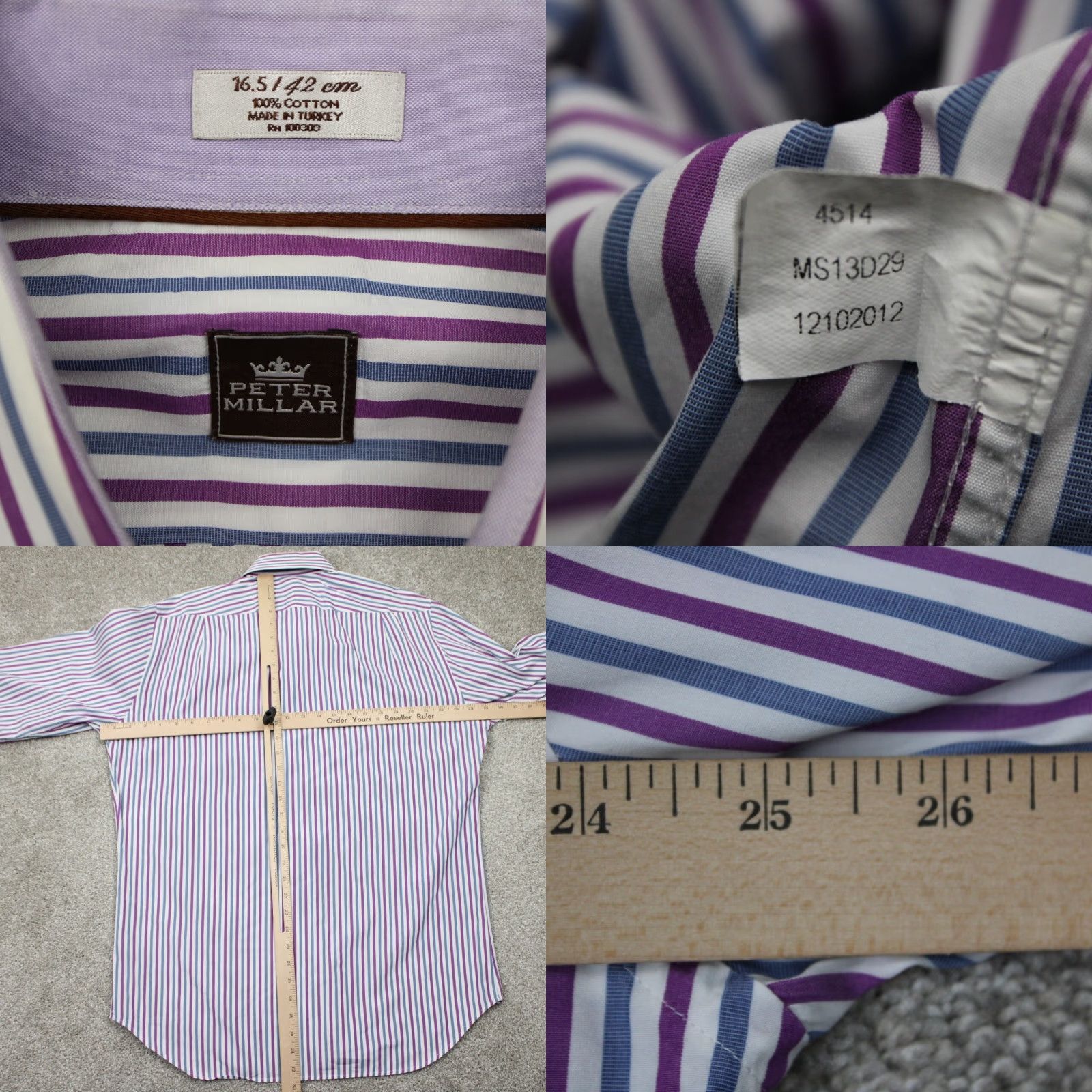 Peter Millar Peter Millar Dress Shirt Mens 16.5 Purple/Blue/White Cotton L/S Button-Down Plaid, Regular Fit Size 46R - 8 Thumbnail
