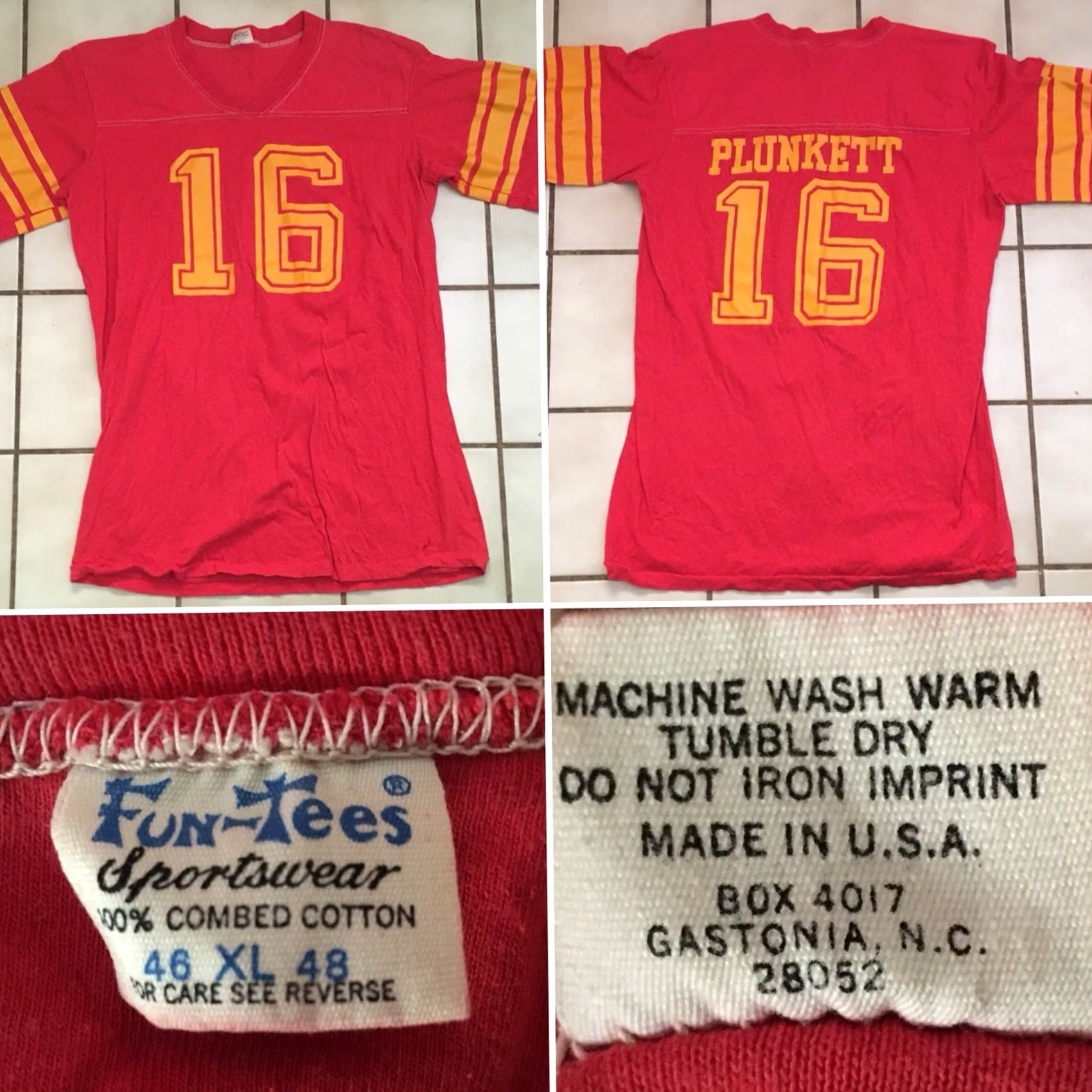 Vintage VINTAGE Plunkett 16 T-Shirt Football Jersey Style Fun-Tees Sportswear XL Red Mens 1970s Graphic Tee Sportswear/Beach Size US XL / EU 56 / 4 - 3 Thumbnail
