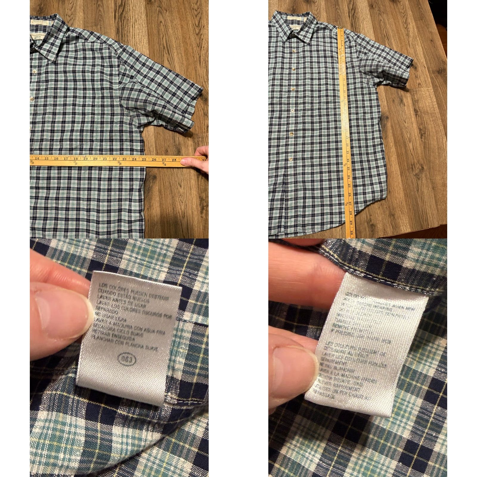 Arrow Arrow Shirt Men's XL Plaid Blue Green White Check Short Sleeve Button Up Size US XL / EU 56 / 4 - 8 Thumbnail