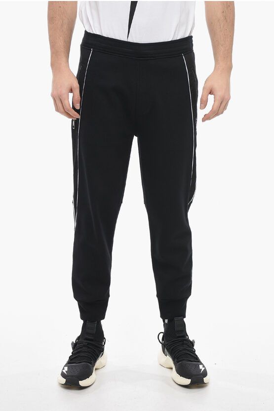 image of Neil Barrett Jersey Thunderbolt Sweatpants With Side Jacquard Inserts in Black, Men's (Size 31)