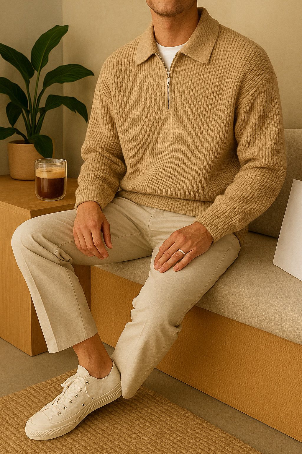 Other Pull zippé beige en maille — look chic & décontracté Size US M / EU 48-50 / 2 - 3 Thumbnail