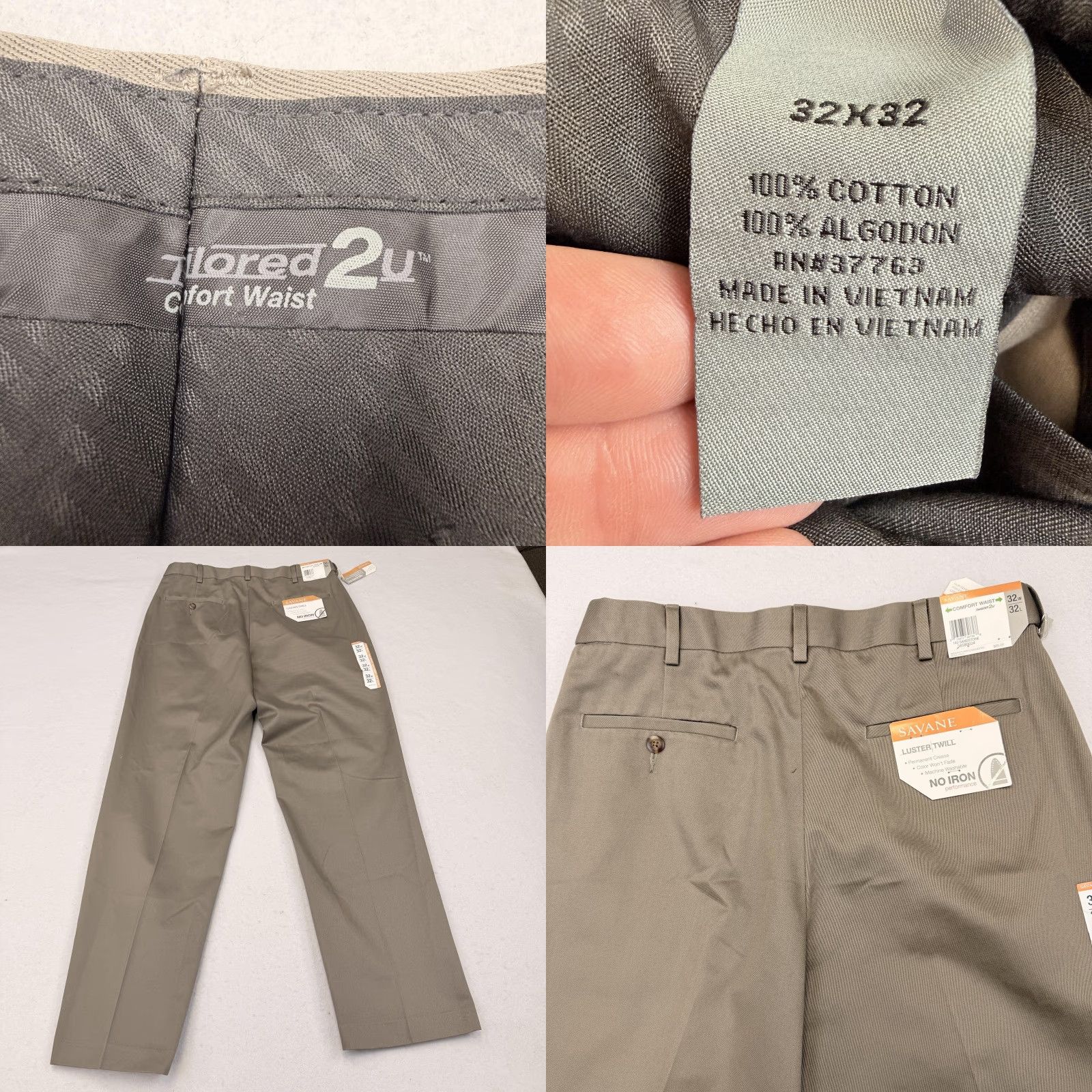 Savane Savane Khakis Pants Mens 32x32 Beige Comfort Waist Luster Twill No Iron Size US 32 / EU 48 - 8 Thumbnail