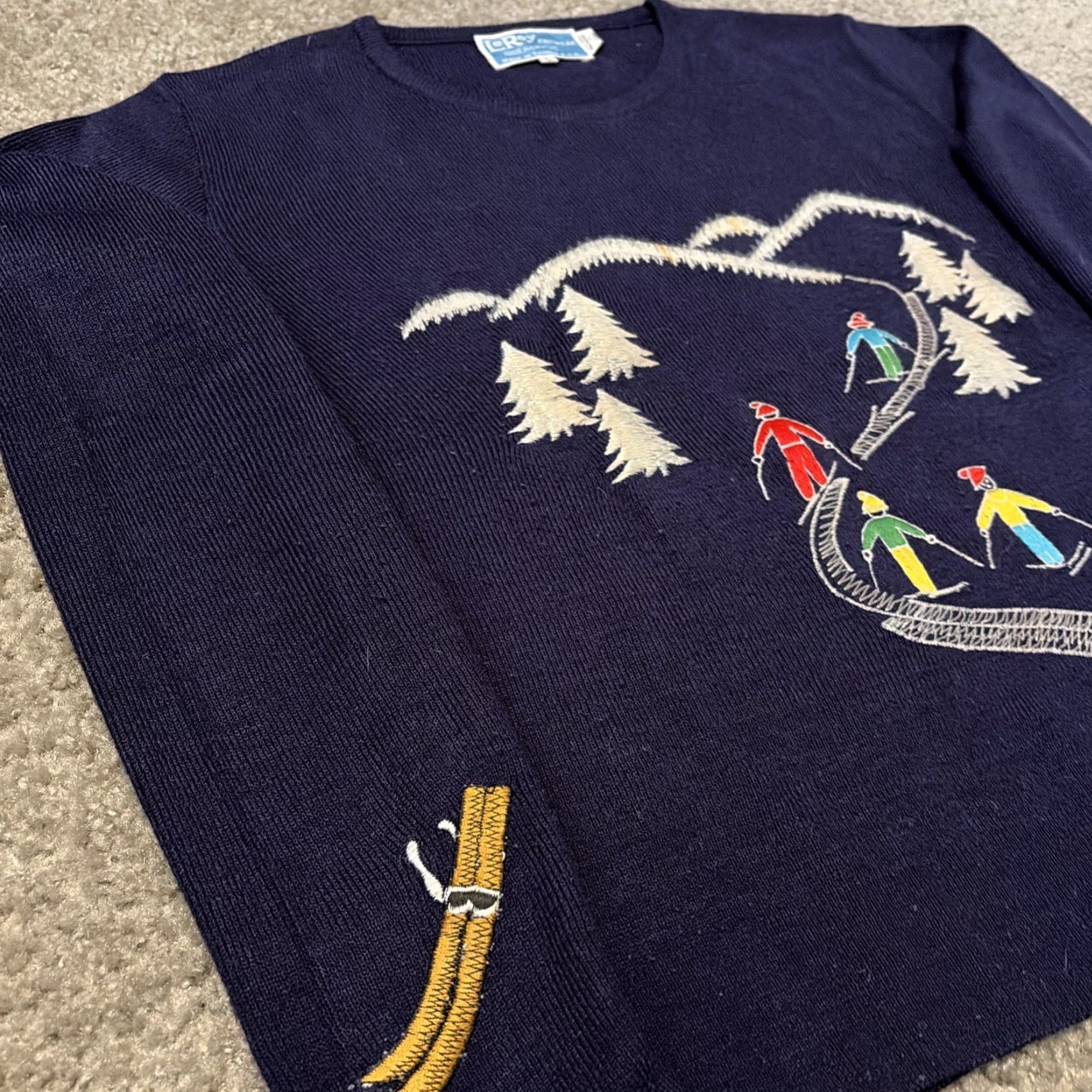 Vintage VINTAGE Leroy Knitwear Ski Graphic Embroidered Acrylic Knitwear Size Large USA Made Blue Mens 1980s Sportswear Size US L / EU 52-54 / 3 - 5 Thumbnail