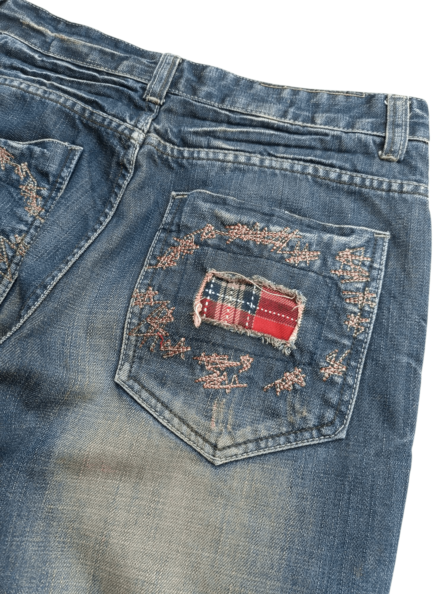 Japanese Brand × Think Skateboards Japanese Brand Distressed Patch Whiskers Faded Denim E263 Size US 30 / EU 46 - 9 Thumbnail