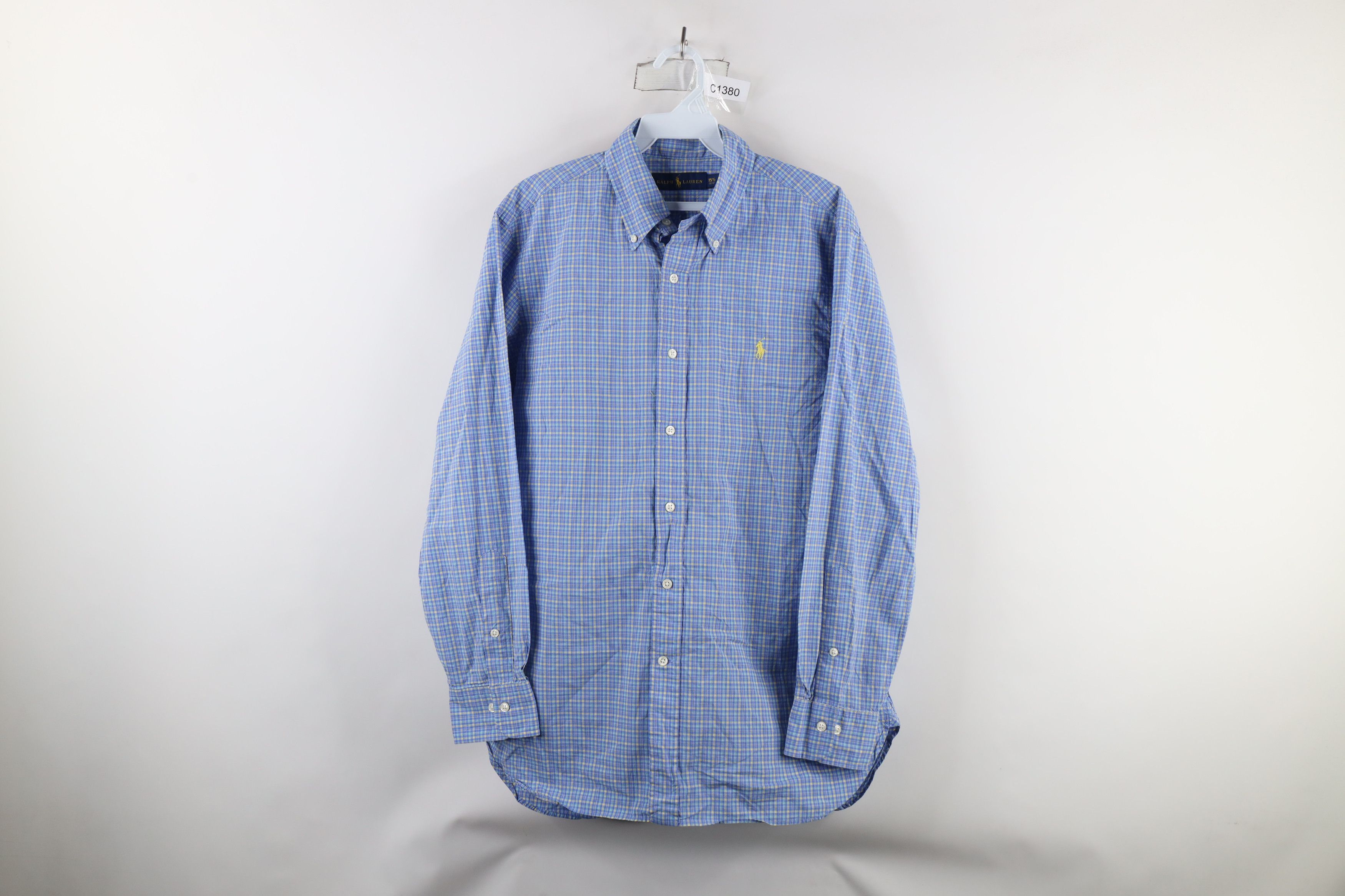 Ralph Lauren × Vintage Ralph Lauren Button Down Dress Shirt Blue Plaid Cotton Size US M / EU 48-50 / 2 - 1 Thumbnail