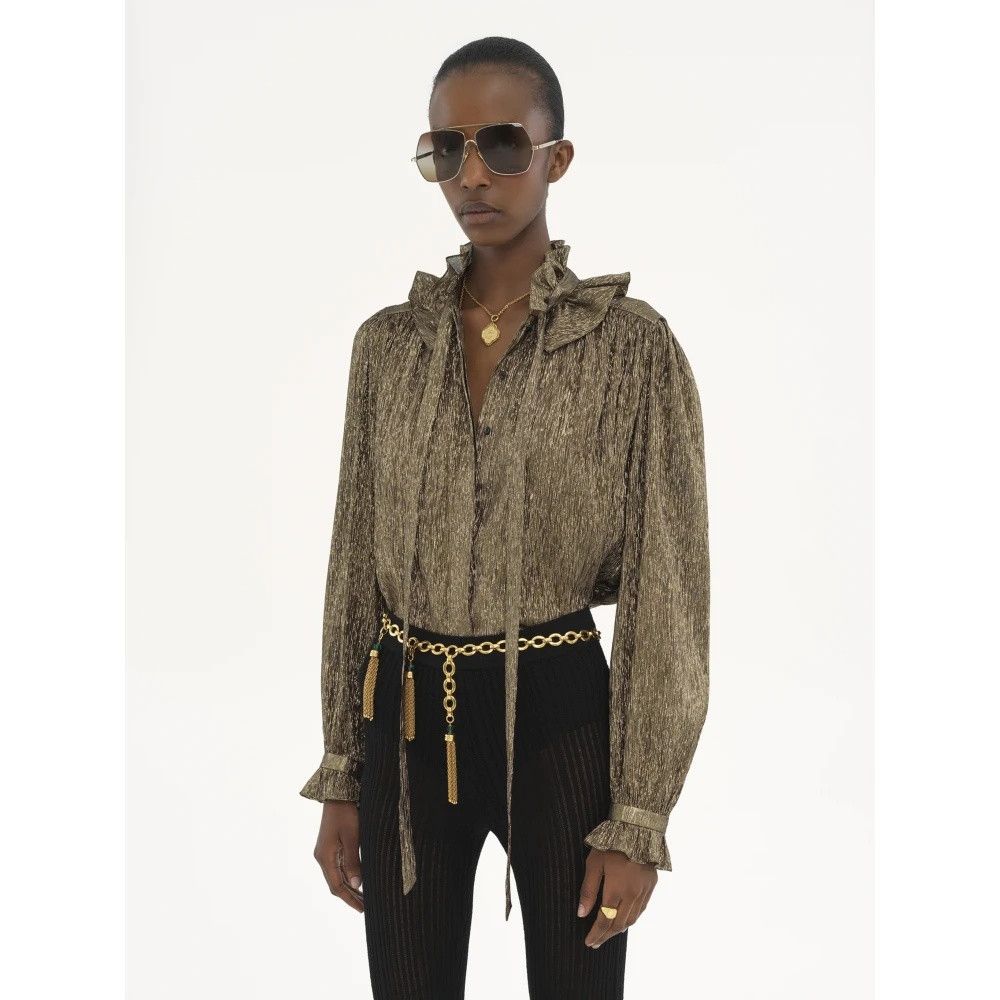 Chloe o1loc1c11125 Silk Ribbon Blouse in Black/Gold Size M / US 6-8 / IT 42-44 - 3 Thumbnail