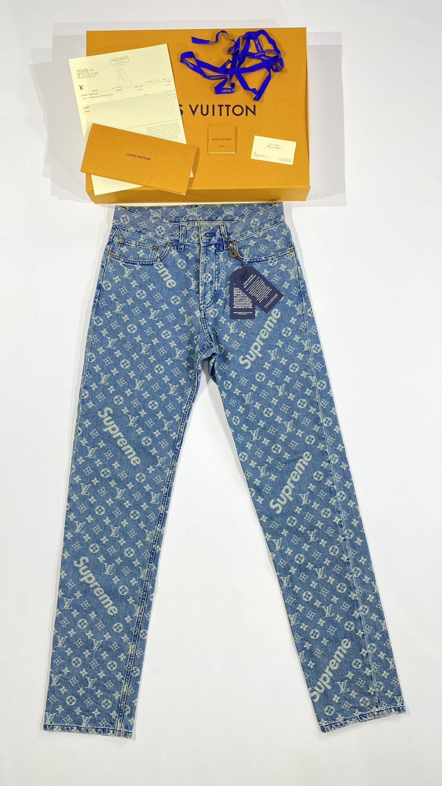 Louis Vuitton × Supreme Louis Vuitton X SUPREME Denim Jeans 27 blue monogram Size US 27 - 1 Thumbnail