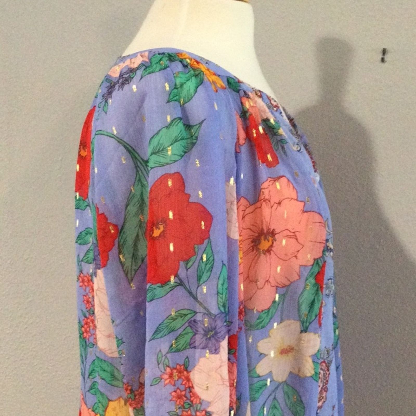 Other Figueroa & Flower Sheer Floral 3/4 Tie Sleeve Blouse Size 1X Size XL / US 12-14 / IT 48-50 - 5 Thumbnail