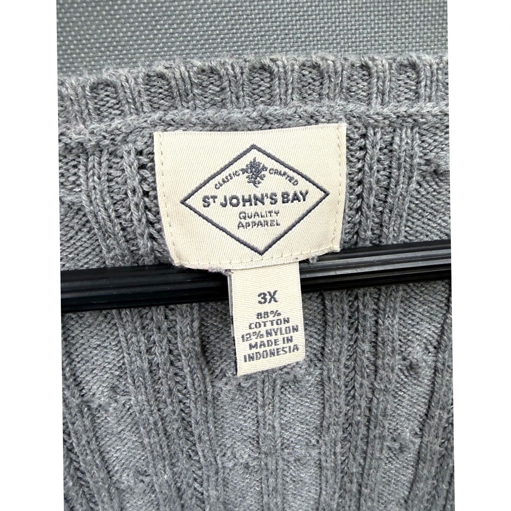 Vintage St. John's Bay Sweater Womens Gray Cable Knit V-Neck Pullover 3X Size XXL / US 16-18 / IT 52-54 - 4 Thumbnail