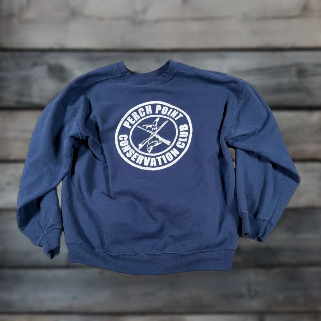 Gildan VINTAGE Retro Michigan Perch Point Conservation Club Sweatshirt Adult XL Dark Blue Boxy Size US XL / EU 56 / 4 - 1 Thumbnail