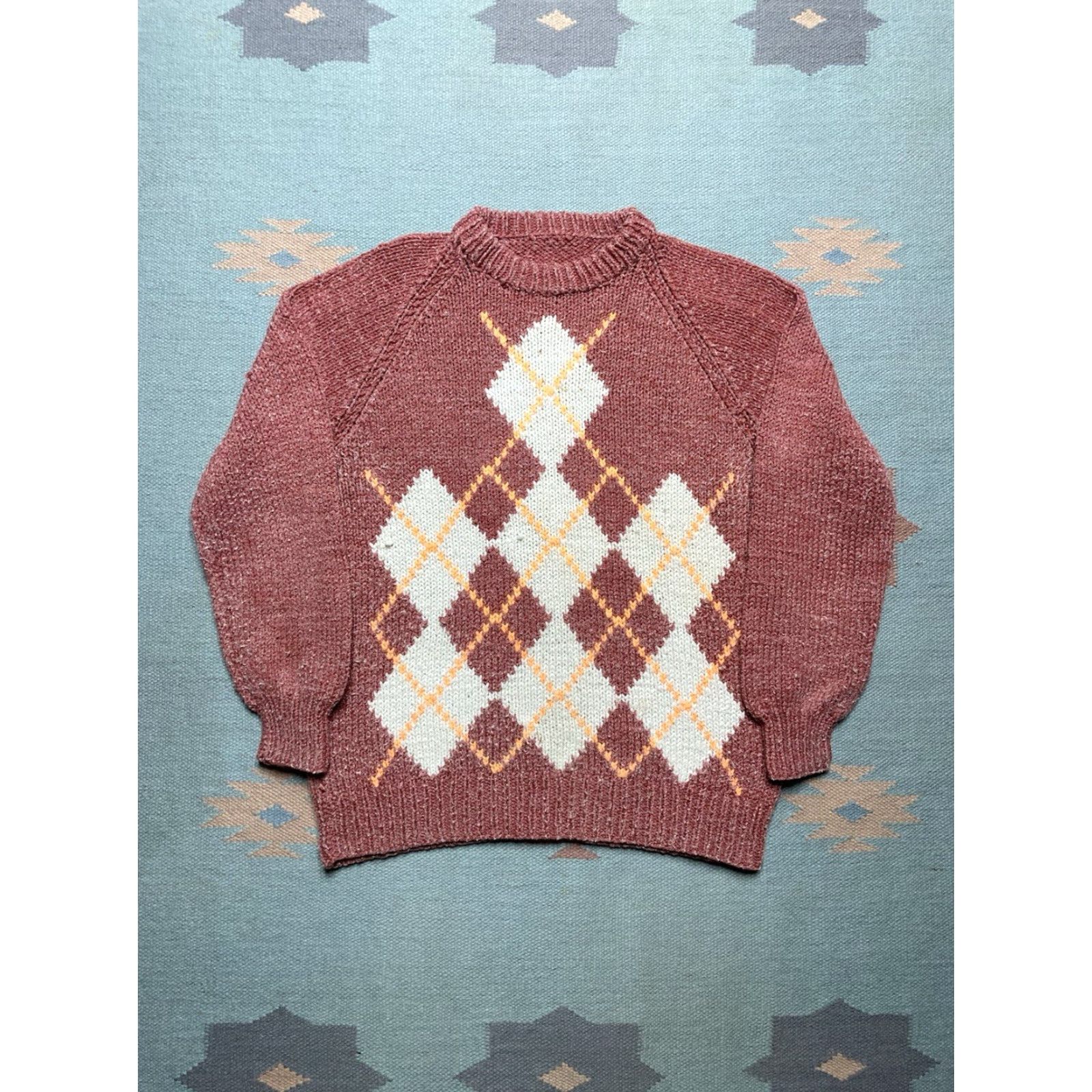 Vintage VINTAGE Hand Knitted Sweater Wool Acrylic Blend Argyle/Diamond Medium Men Knit Pullover Red M Size US M / EU 48-50 / 2 - 2 Thumbnail