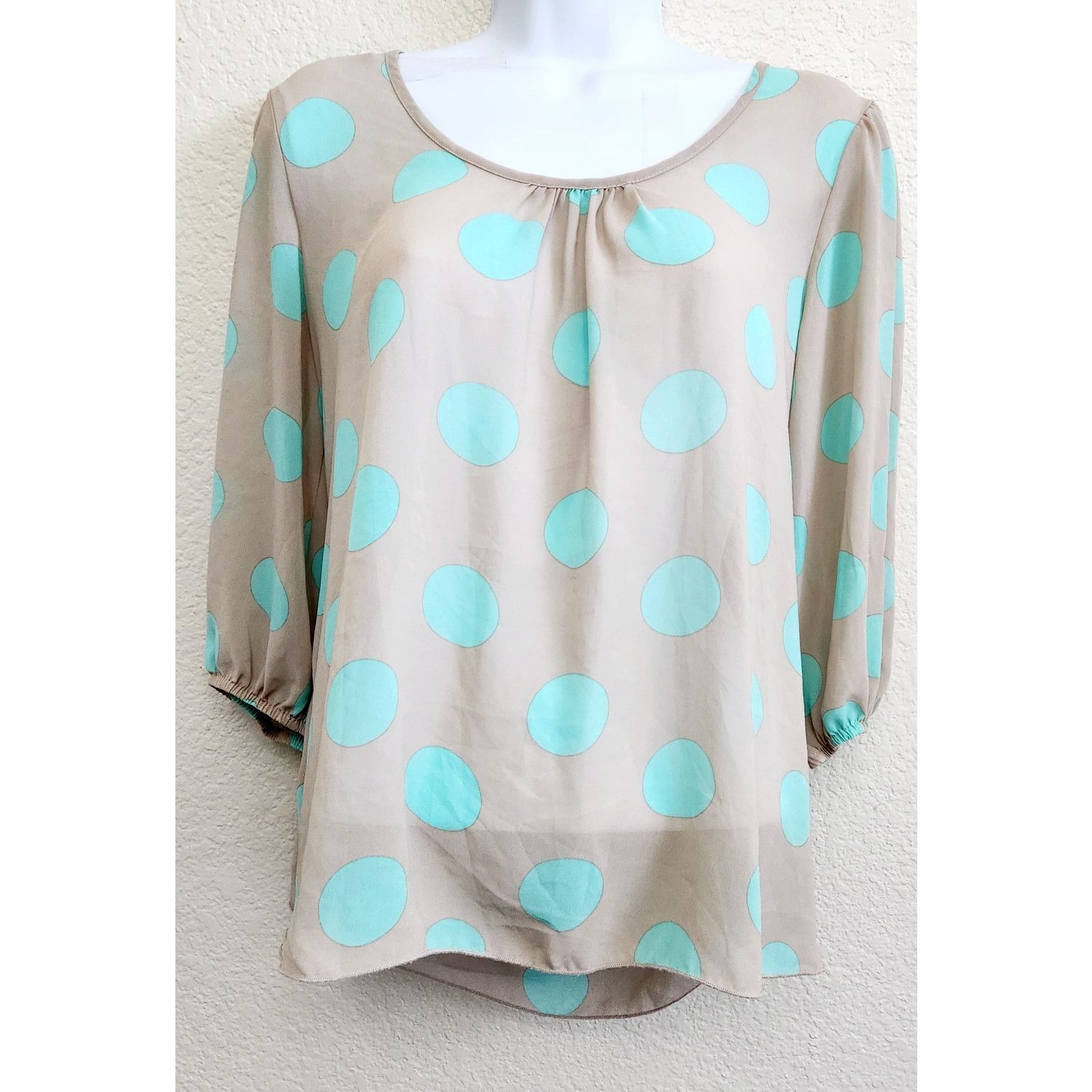 Other Heartsoul Tan Teal Polka Dot Top Medium Crisscross Back Size M / US 6-8 / IT 42-44 - 1 Thumbnail