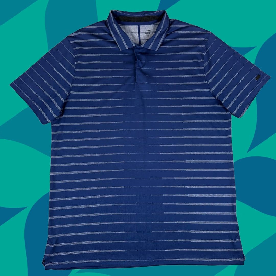Nike Dri Fit Tiger Woods Cooling Vapor Polo Shirt Striped Blue Mens Large L, Men's