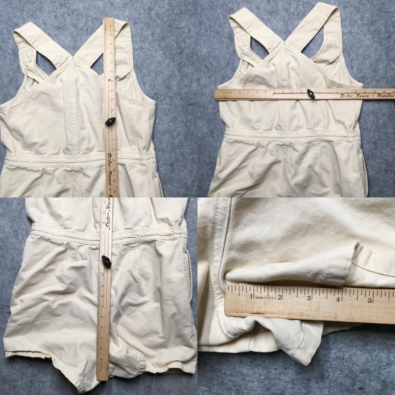 Vintage VINTAGE Miss Selfridge Romper Womens 8 Beige Denim Sleeveless Zip Front Shorteralls Size 30" / US 8 / IT 44 - 8 Thumbnail