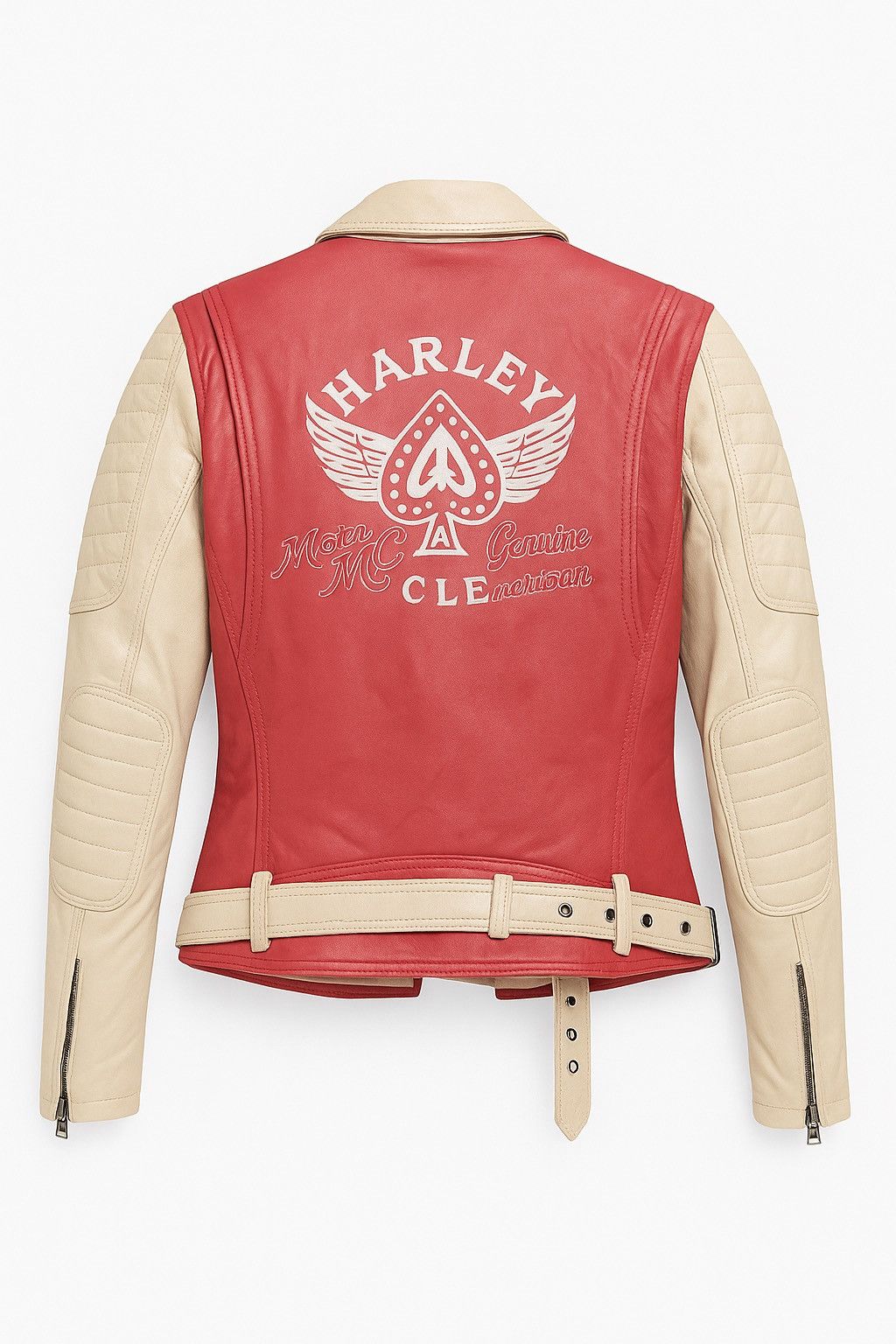 Harley Davidson Vintage Harley-Davidson Red Cream Leather Motorcycle Jacket Size XS / US 0-2 / IT 36-38 - 2 Thumbnail