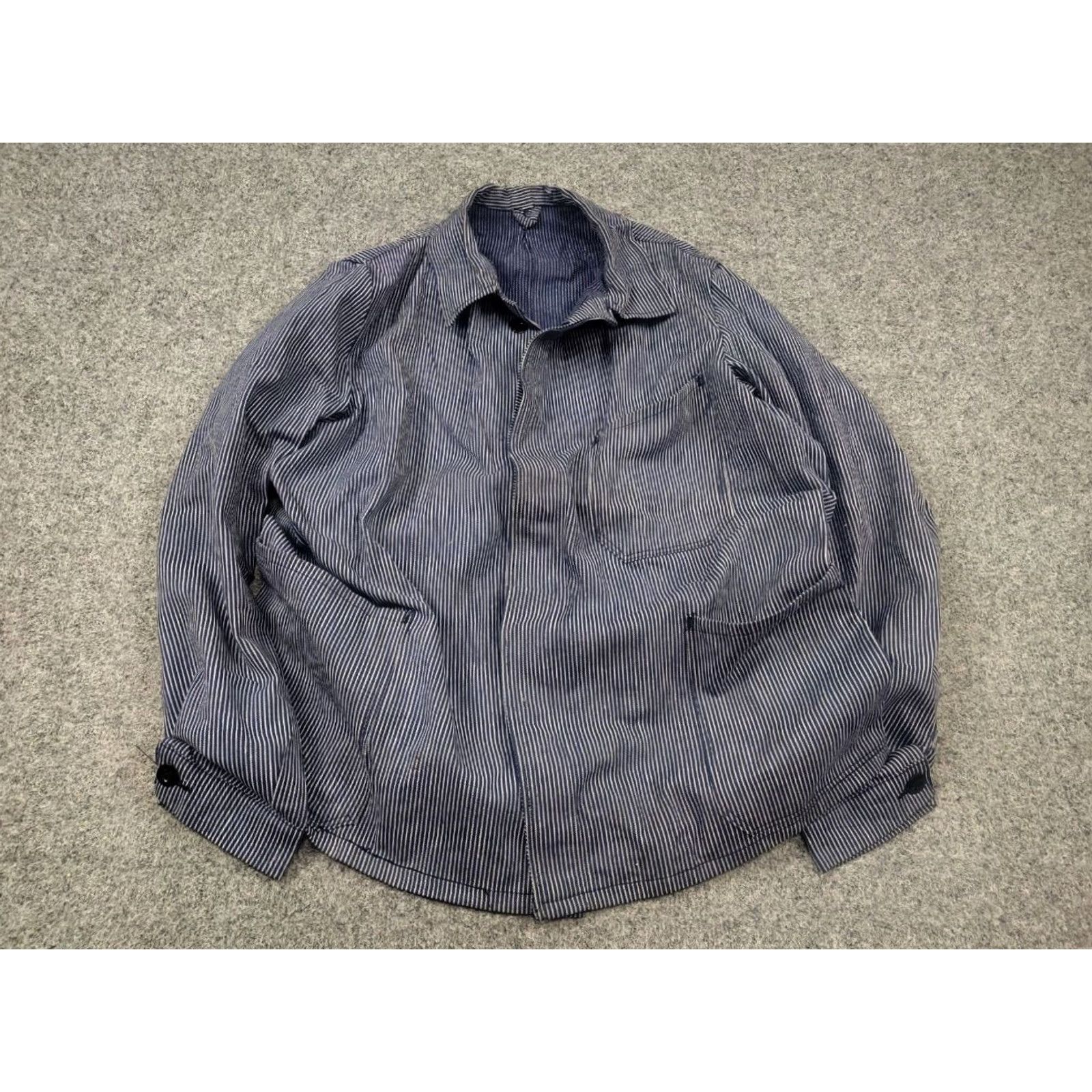 Vintage VINTAGE sanforized France Cotton Blue Canvas Chore Jacket - 1960s Deadstock Striped Pocket Workwear L Men’s Blues Decade 1960s Size US L / EU 52-54 / 3 - 3 Thumbnail