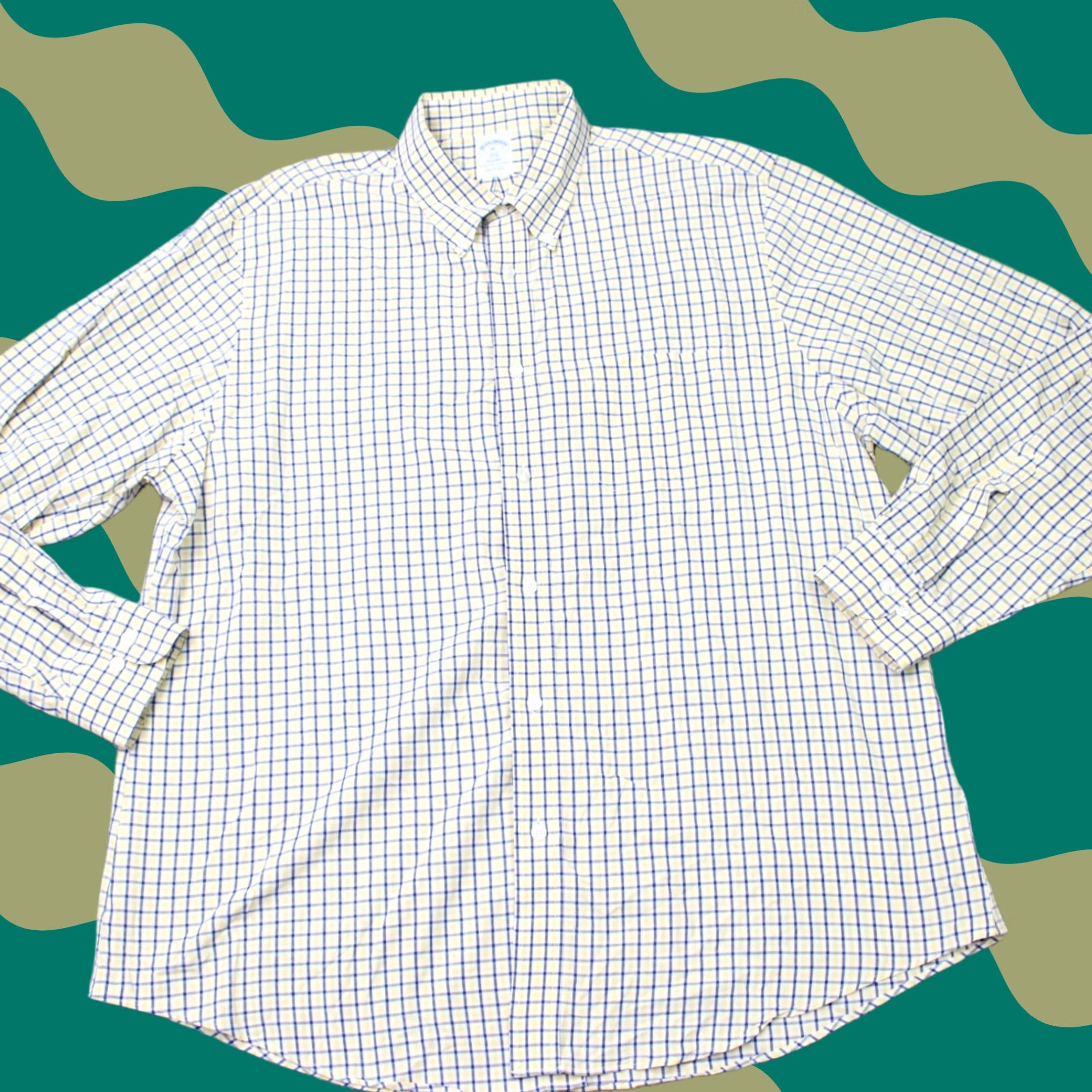 Brooks Brothers Brooks Brothers 1818 Shirt Mens XL Yellow/Blue Check Regent Cotton Long Sleeve Button-Up Shirt Size US XL / EU 56 / 4 - 1 Thumbnail