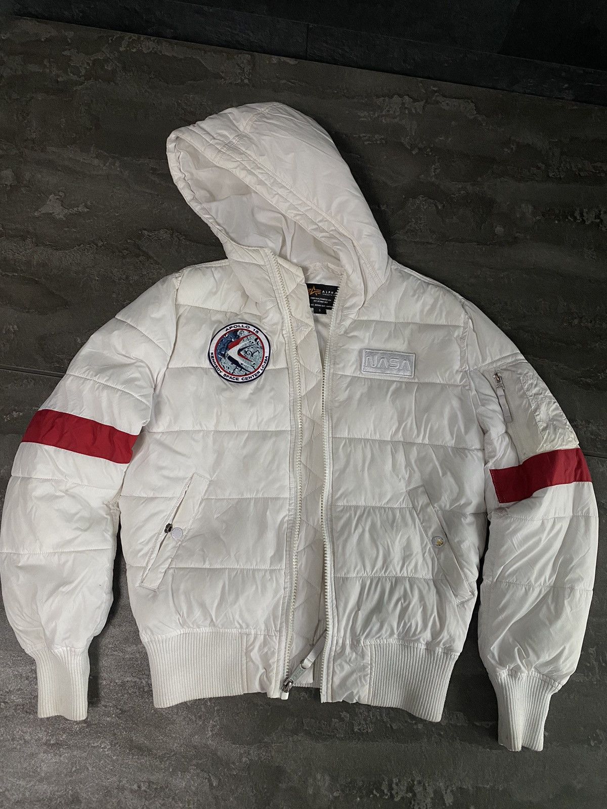 image of Alpha Industries Nasa Jacket in White, Men's (Size Small)