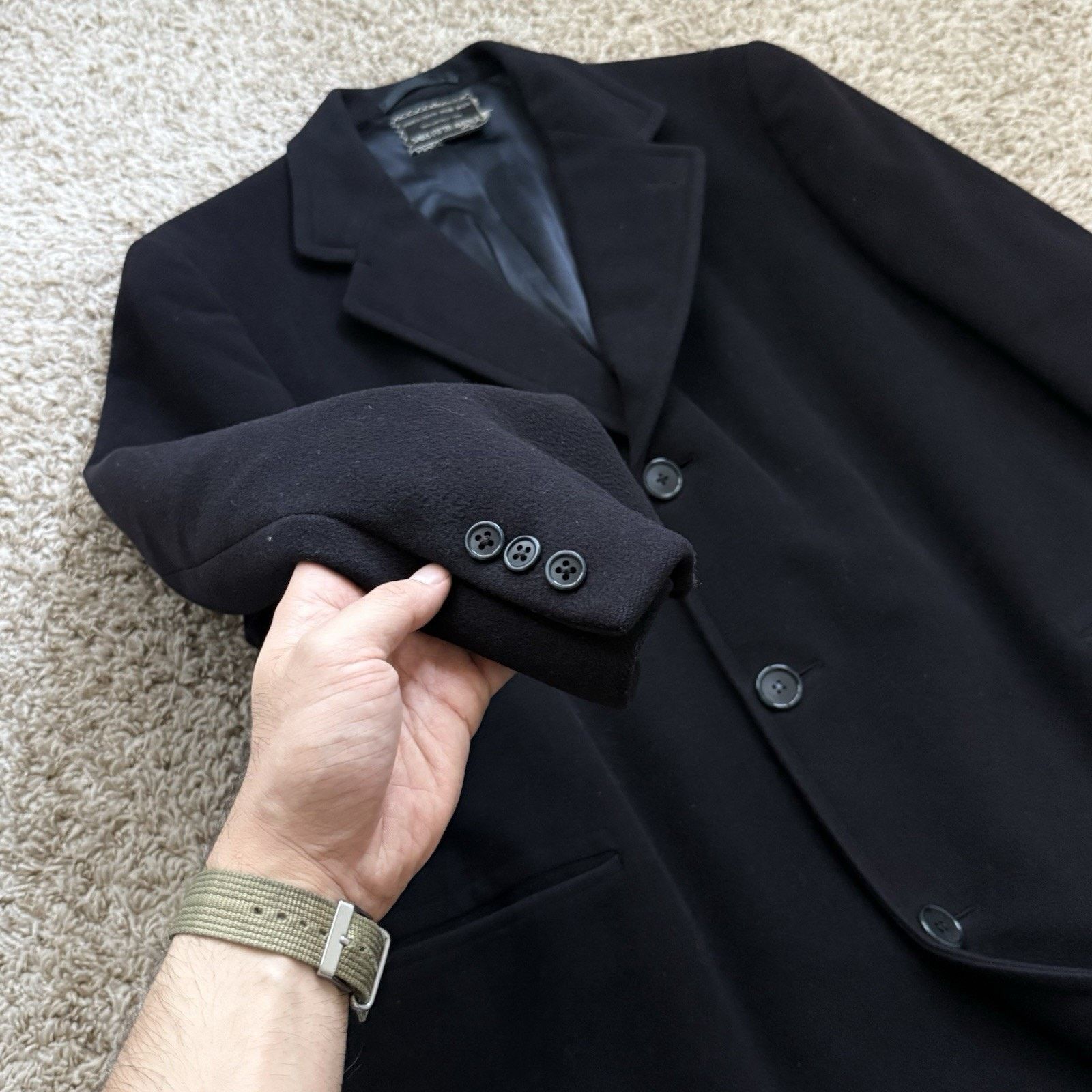Saks Fifth Avenue × Vintage Vintage Saks Fifth Avenue 100% Pure Wool Black Trench Coat Size US L / EU 52-54 / 3 - 5 Thumbnail