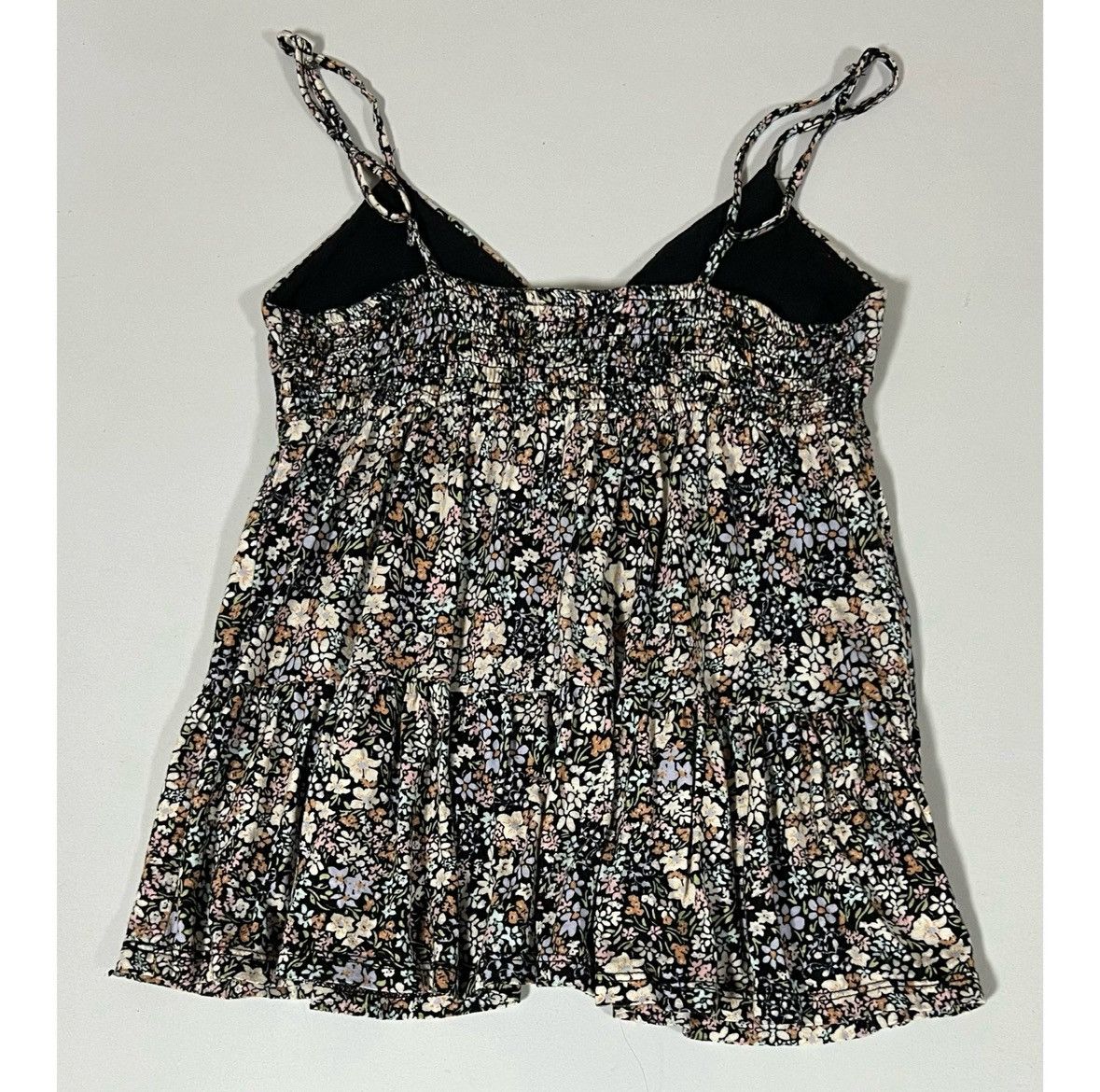 Vintage Black Ditzy Floral Ruched Babydoll Top Shirt Blouse XS 🪻✨ Size XS / US 0-2 / IT 36-38 - 3 Thumbnail