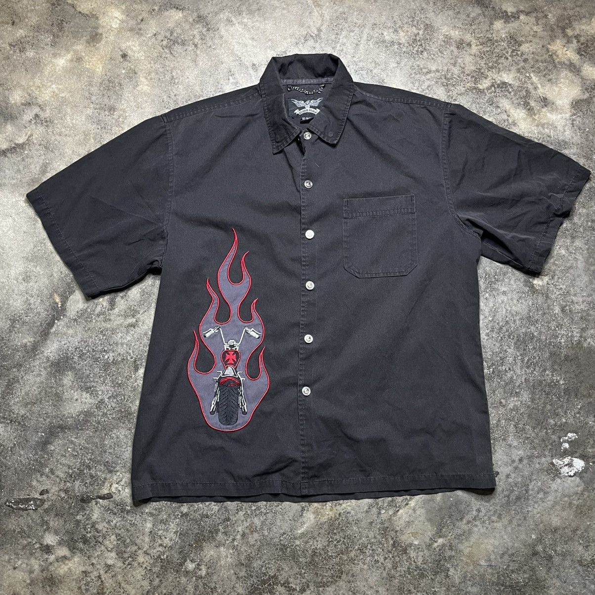 Vintage vintage biker flame chrome metal button up collared shirt Size US XL / EU 56 / 4 - 1 Thumbnail
