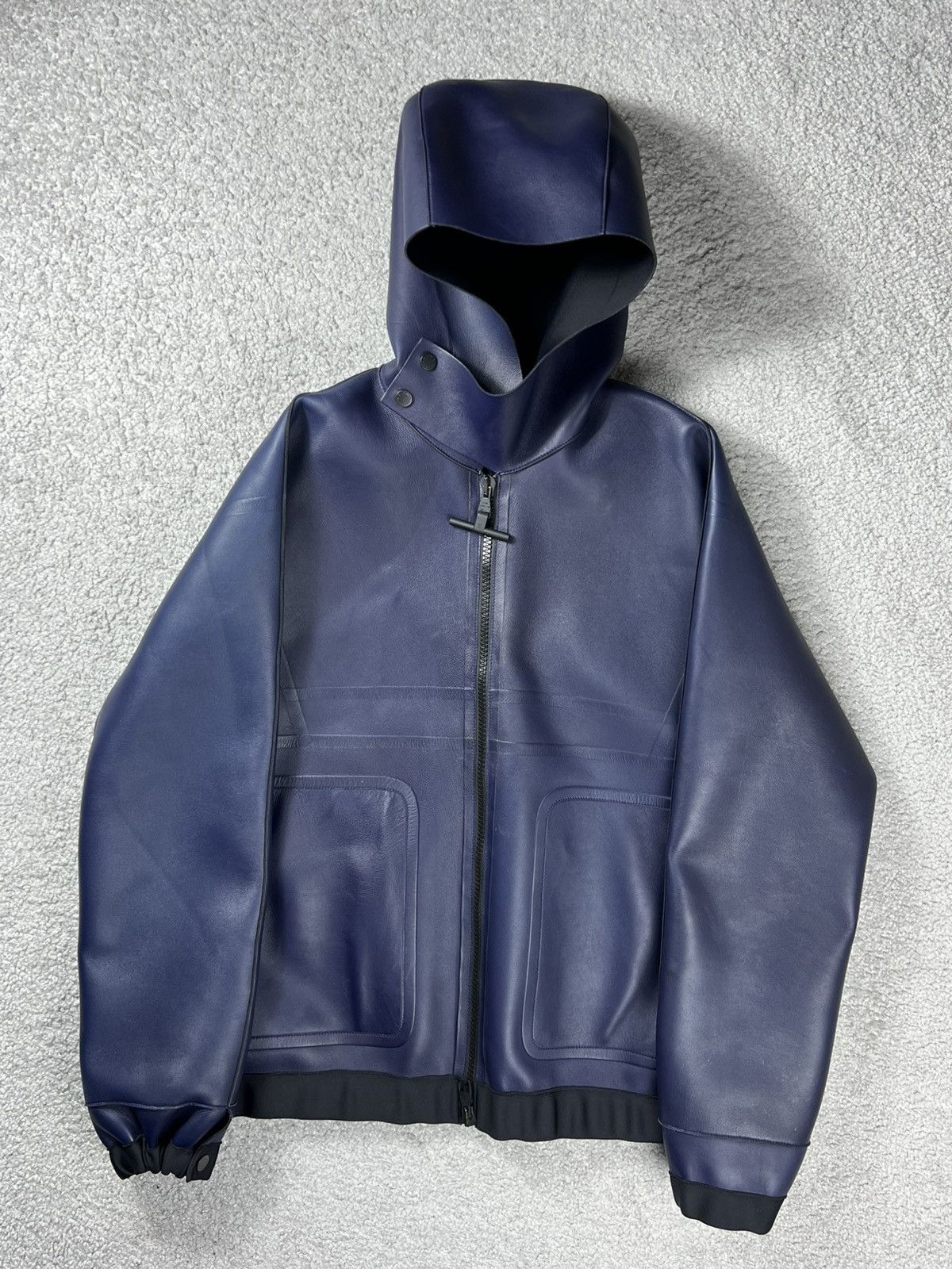 Louis Vuitton Louis Vuitton Leather Dark Blue Hooded Zip Up Jacket Size L Size US L / EU 52-54 / 3 - 2 Thumbnail