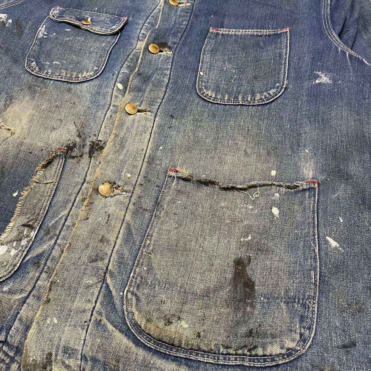 Sears Vintage 50's Sears Troy Blanket Denim Thrashed Jacket Paint Size US L / EU 52-54 / 3 - 8 Thumbnail