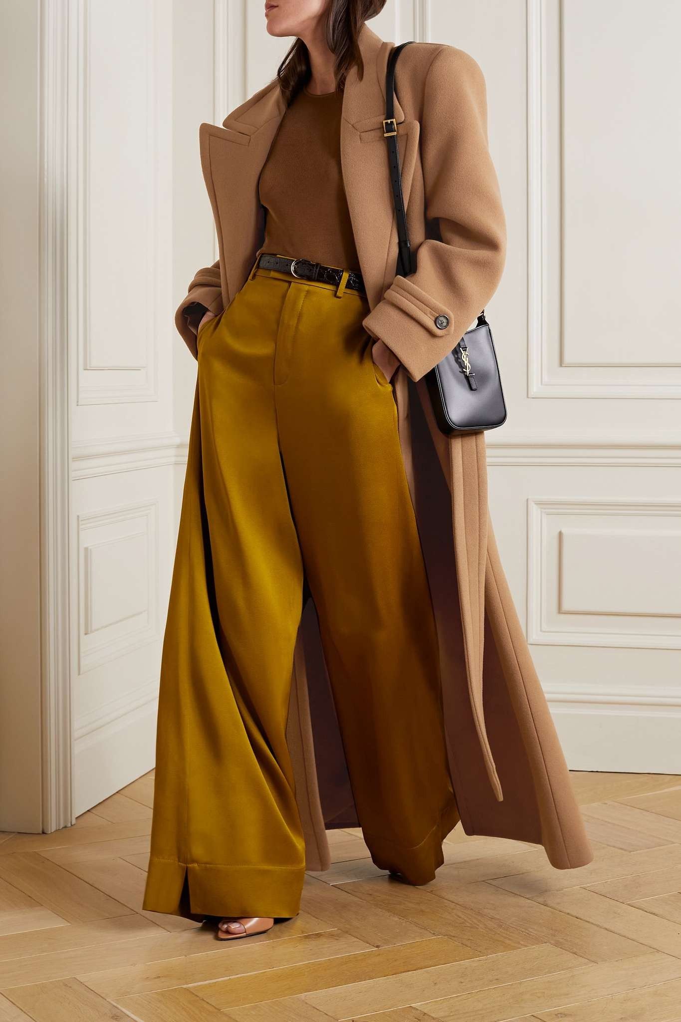 Saint Laurent Paris Yellow Satin Wide-Leg High-Waisted Trousers Size 25" / US 0 / IT 36 - 4 Thumbnail