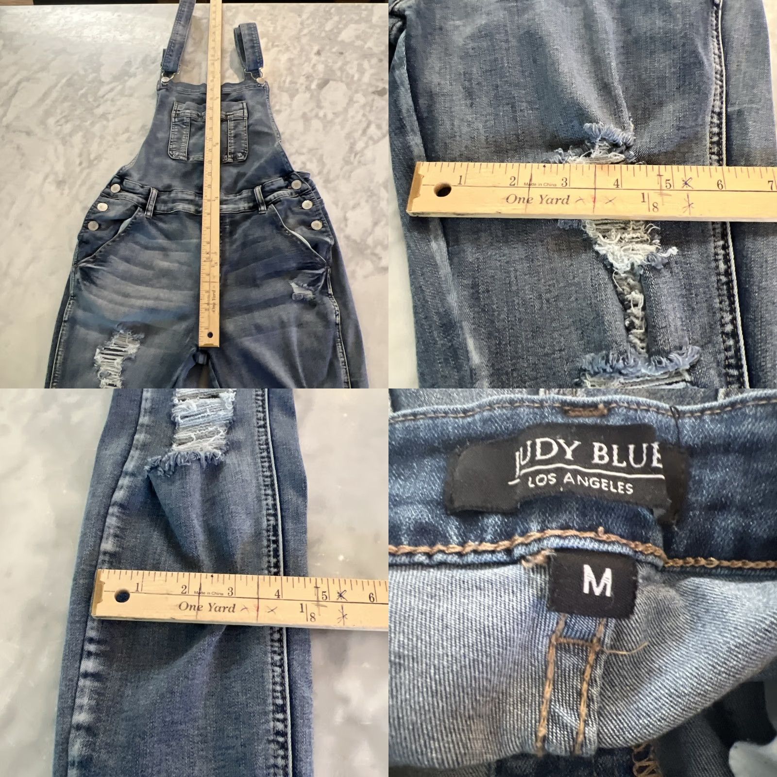 Denime Judy Blue Distressed Denim Overalls Womens M Whiskers Blue Skinny Thrashed Size 32" / US 10 / IT 46 - 9 Thumbnail